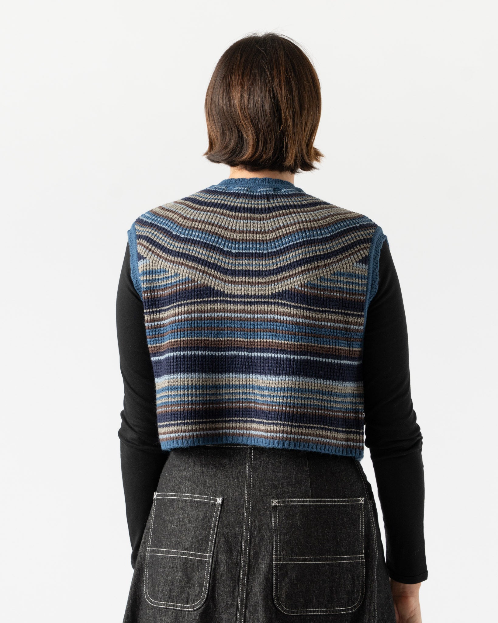 Beams Boy Multi Striped Vest in Navy