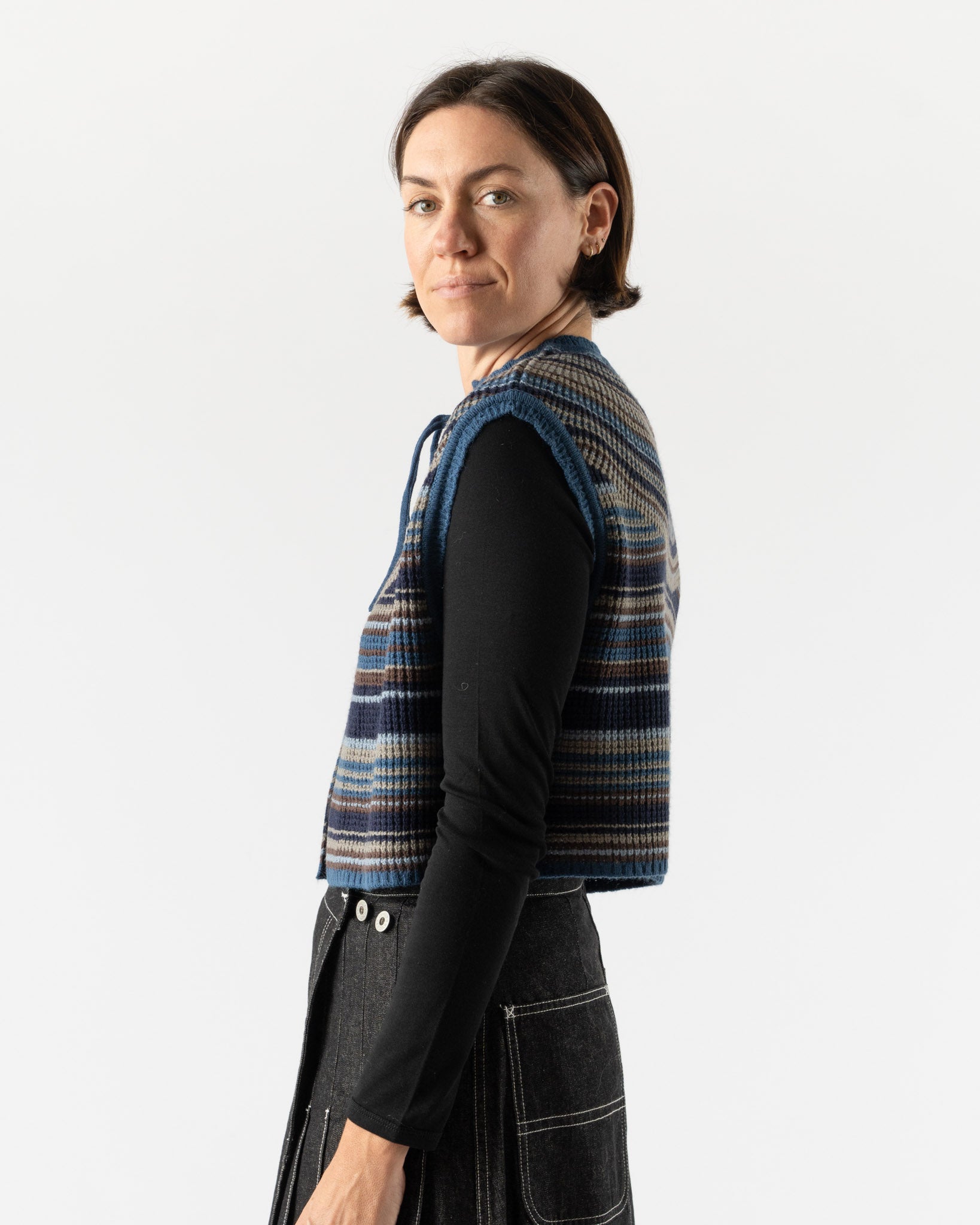 Beams Boy Multi Striped Vest in Navy