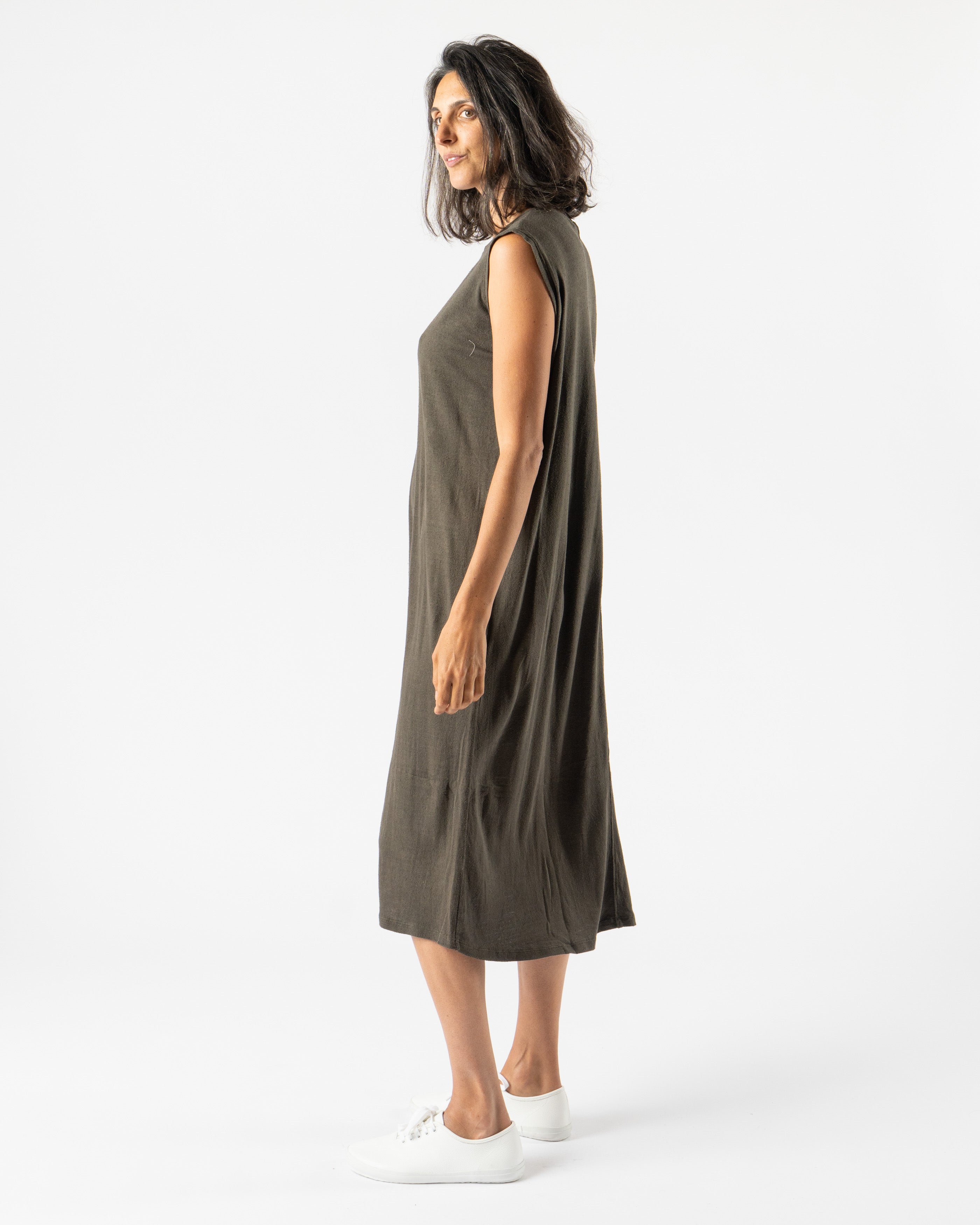 Ichi Antiquités Natural Silk Hand Dyed Dress in Dark Olive