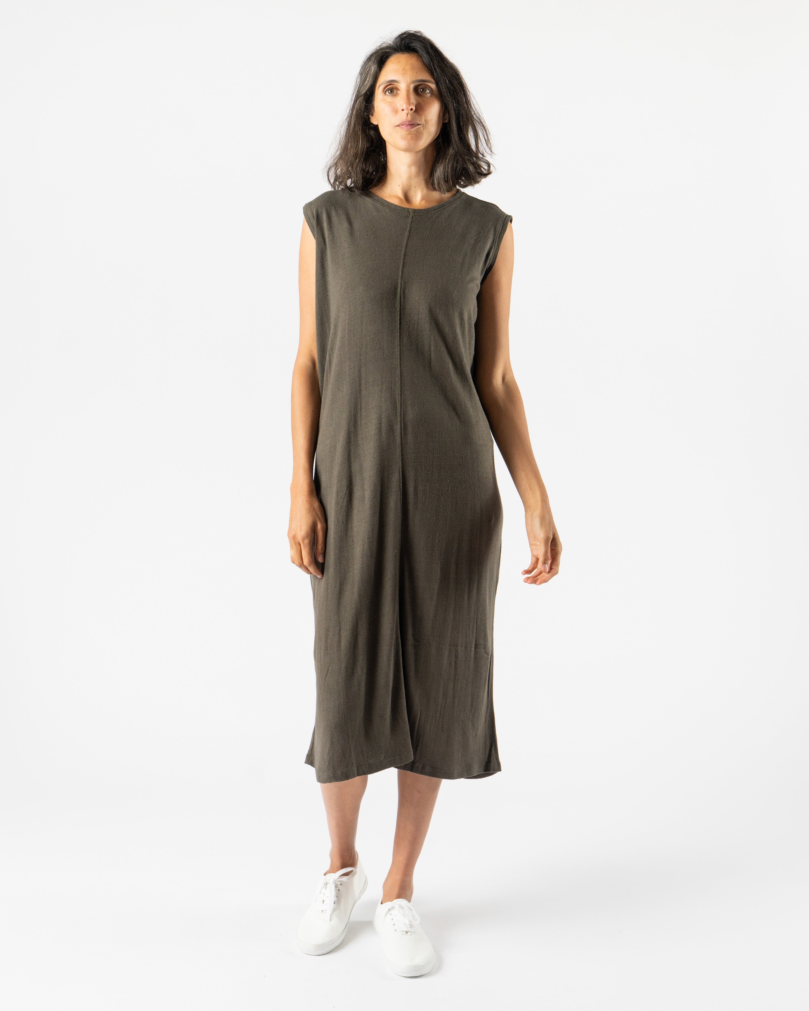 Ichi Antiquités Natural Silk Hand Dyed Dress in Dark Olive