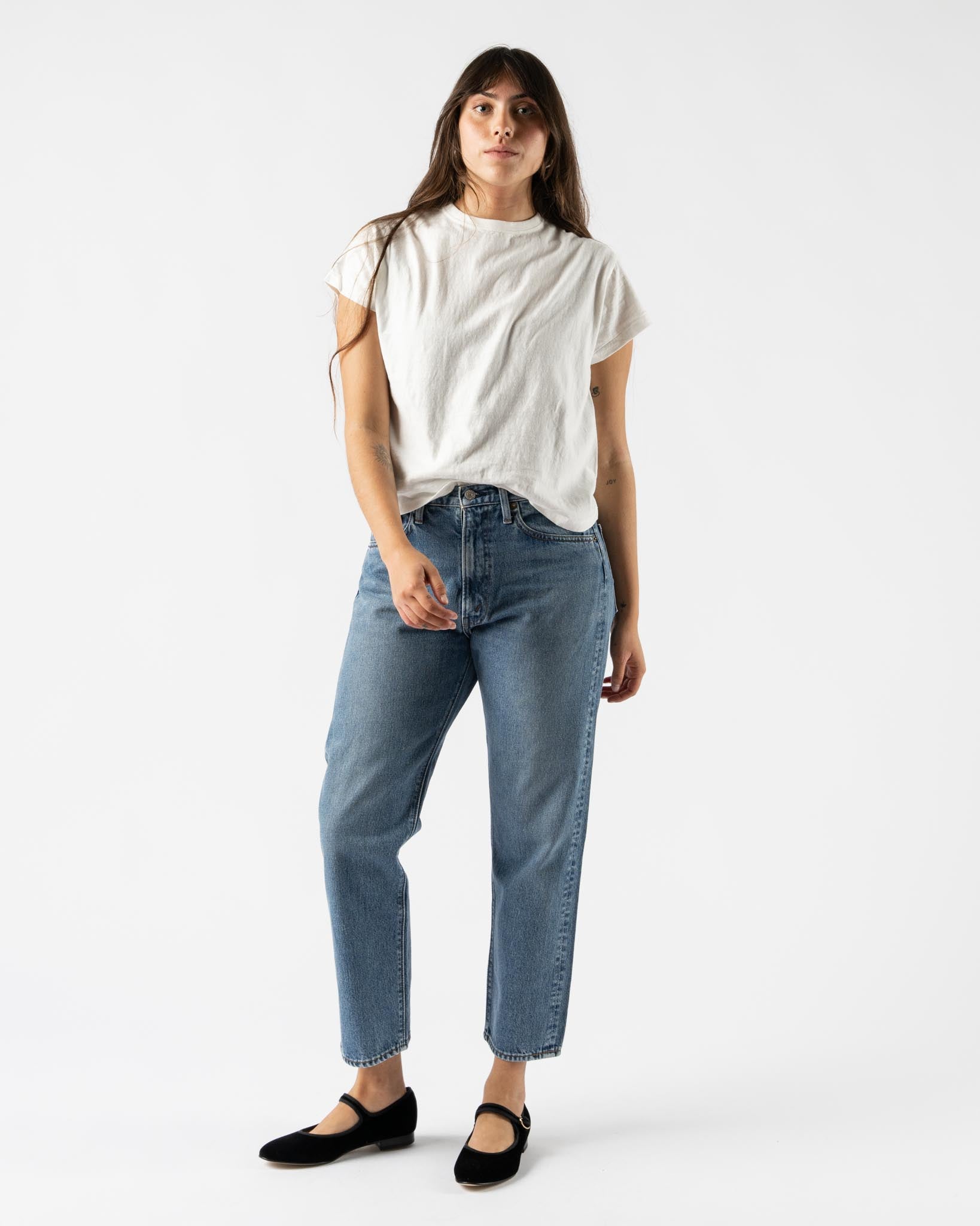 orSlow Short Length 105 90's Denim in Mid Used Wash