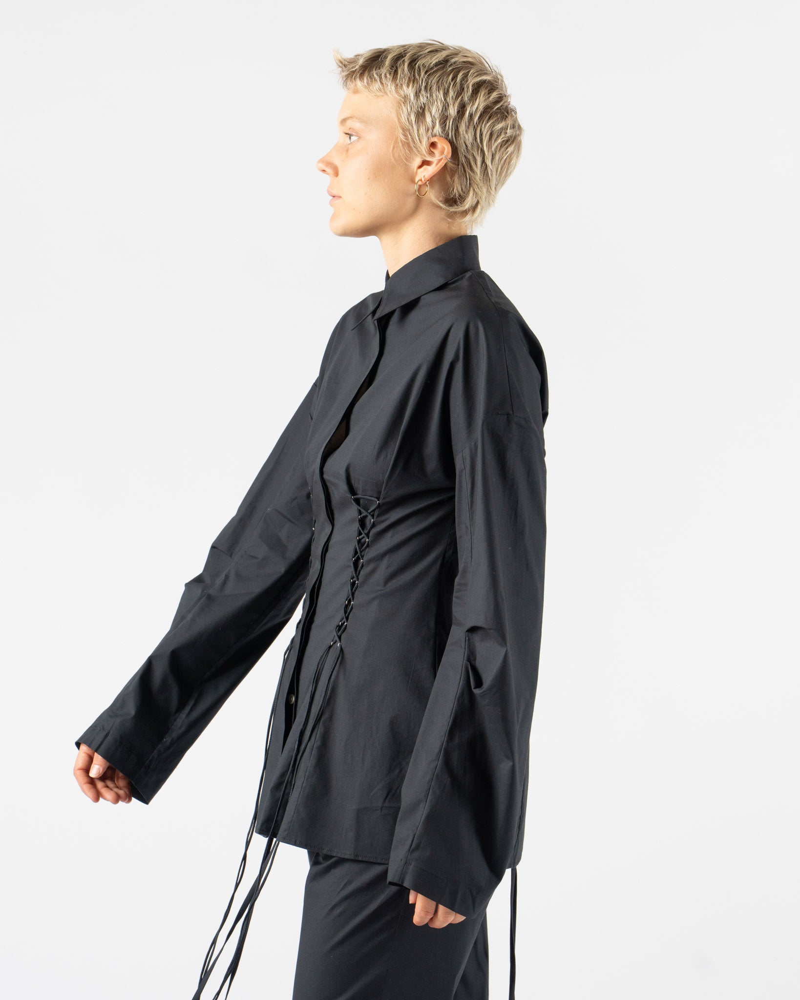 PRISCAVera Laced Button Down in Black
