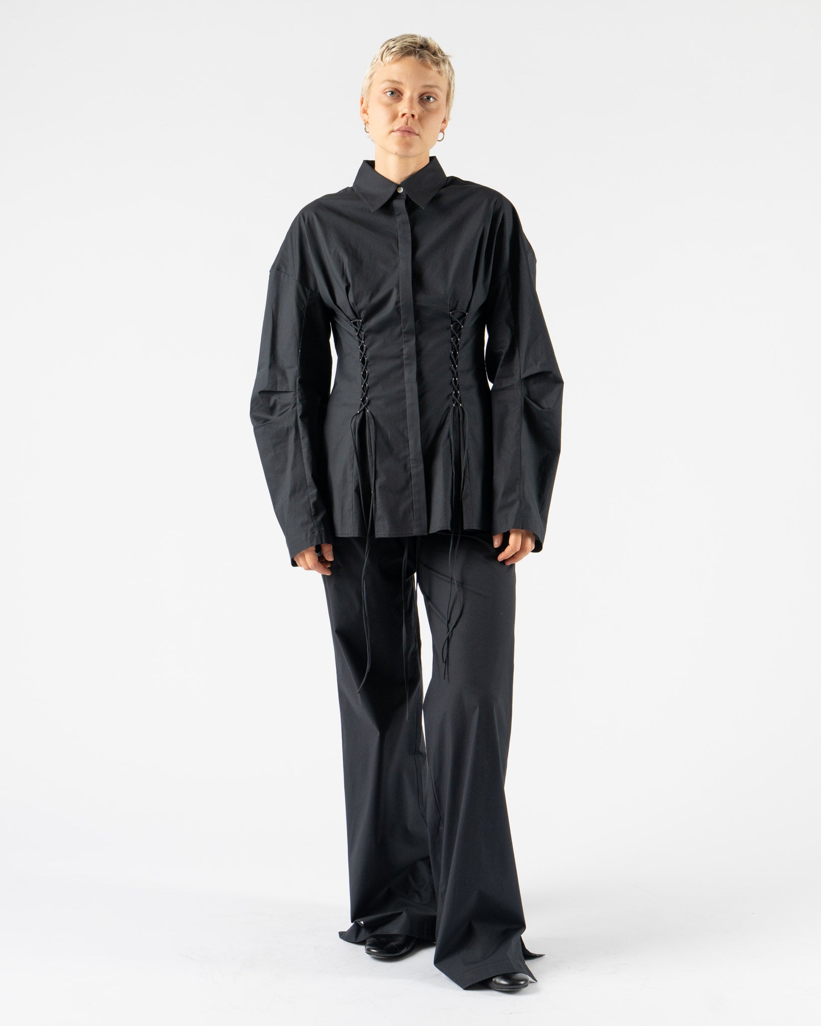 PRISCAVera Laced Button Down in Black