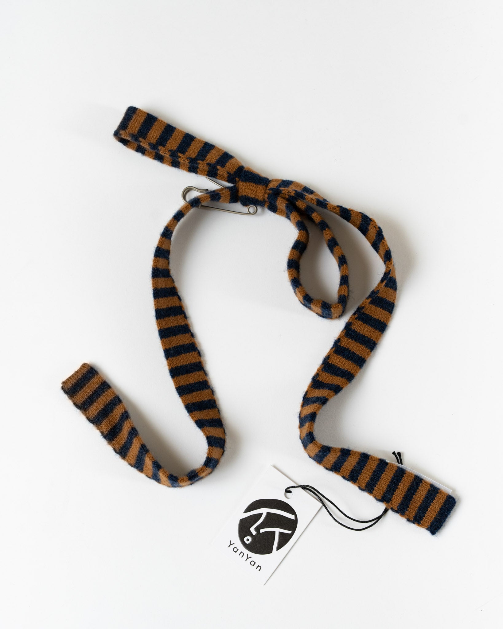 YanYan Lamaine Bow in Camel/Navy Stripe