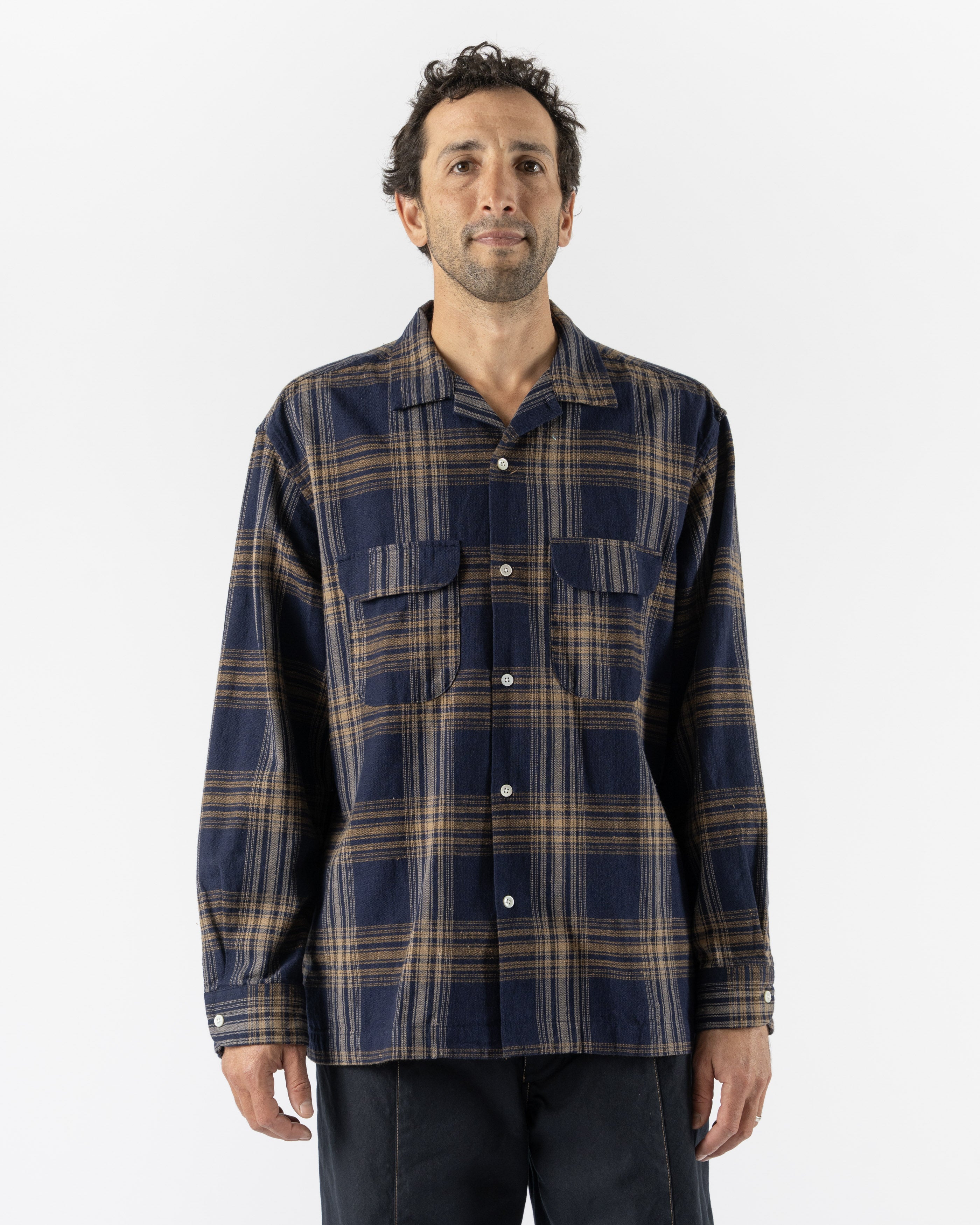 Pilgrim Surf + Supply Vincent Nep Herringbone Plaid Shirt in Khaki