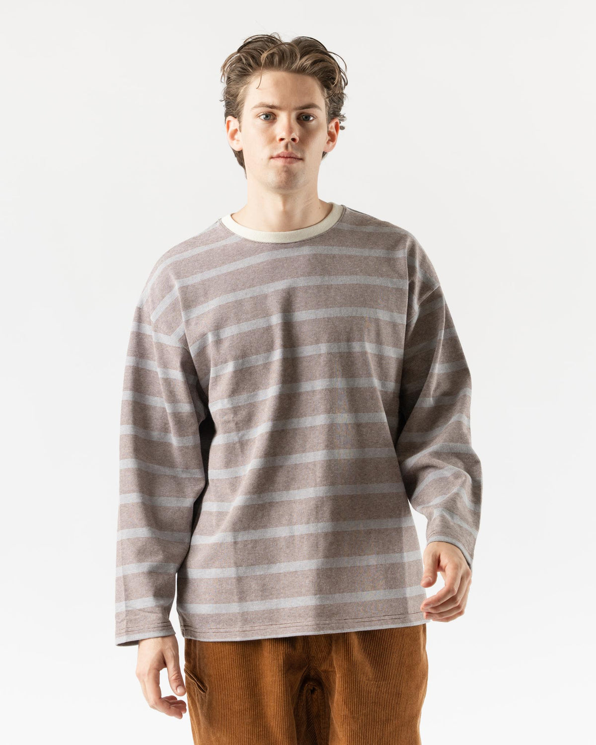 Pilgrim Surf + Supply Hawkinson Striped Crew in Brown Stripe 