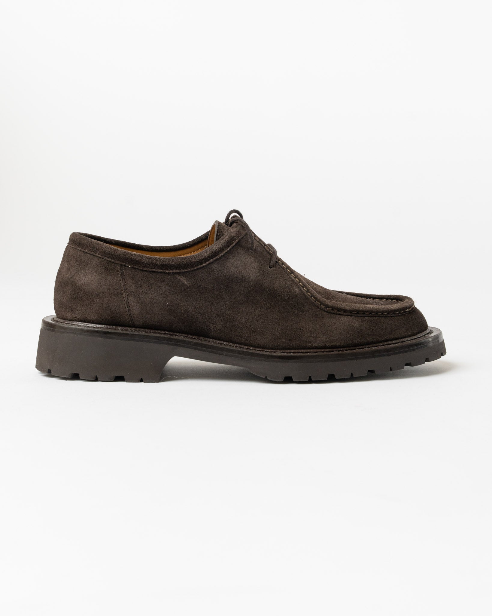 Legres Piped Seam Derby Shoe in Suede Dark Brown