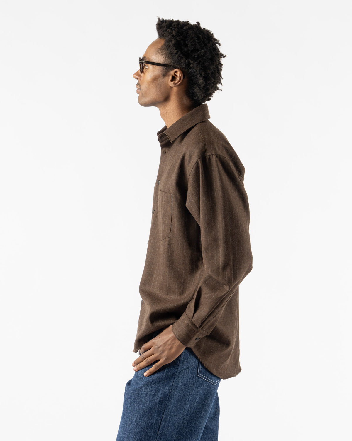 Colbo Banaras Shirt in Brown Pinstripe