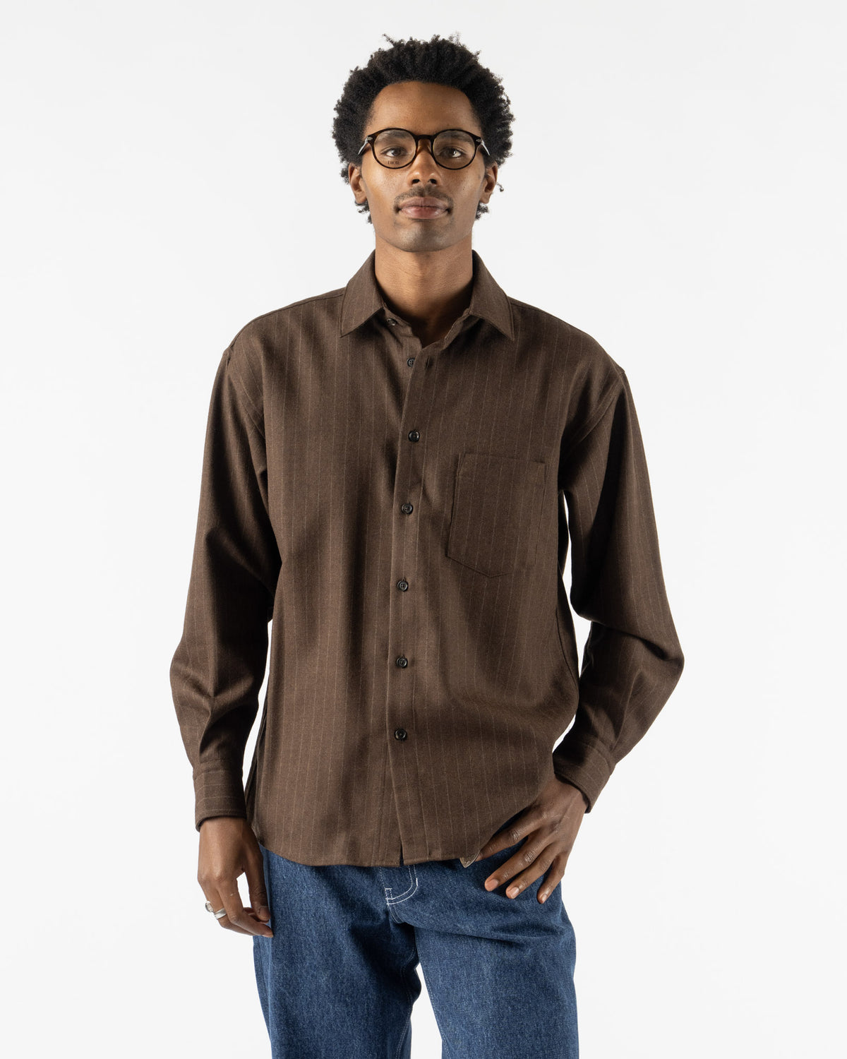 Colbo Banaras Shirt in Brown Pinstripe