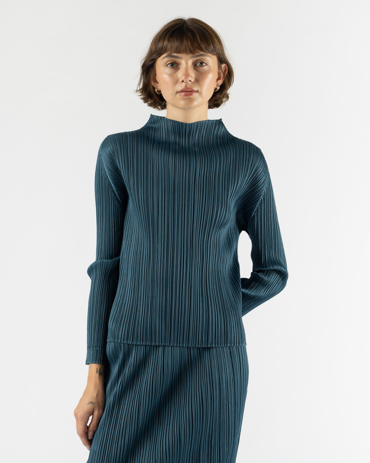 Pleats Please Issey Monthly Colors October Shirt in Blue Green