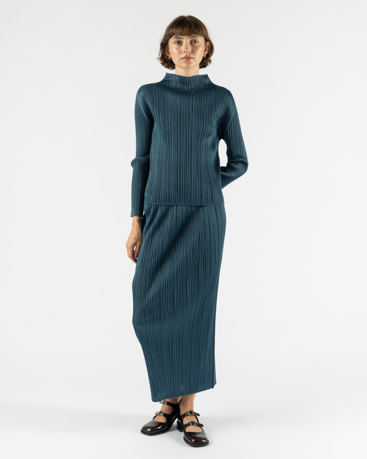 Pleats Please Issey Monthly Colors October Skirt in Blue Green