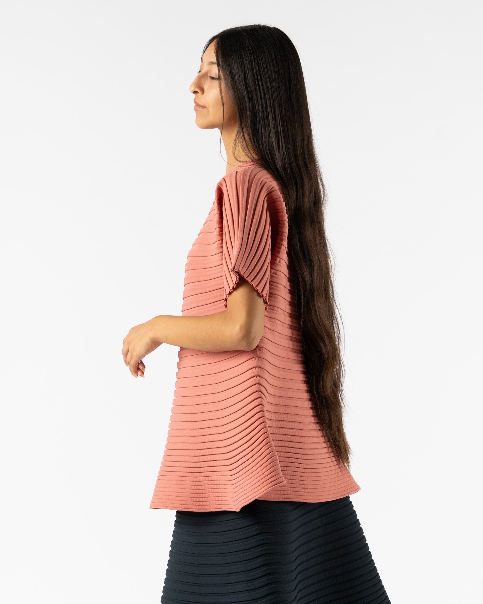 Pleats Please Issey Miyake Bounce Knit Shirt in Coral Pink