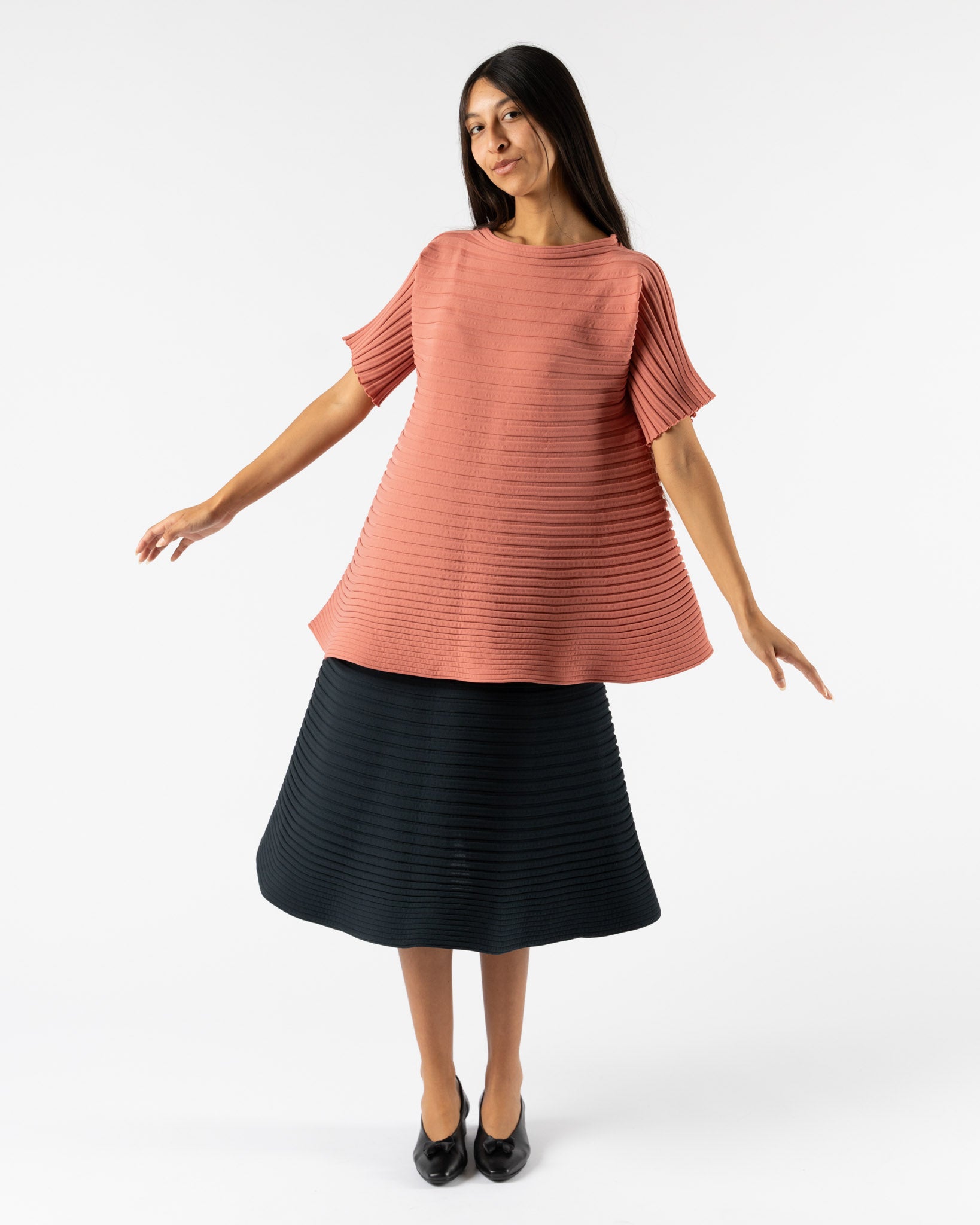 Pleats Please Issey Miyake Bounce Knit Shirt in Coral Pink