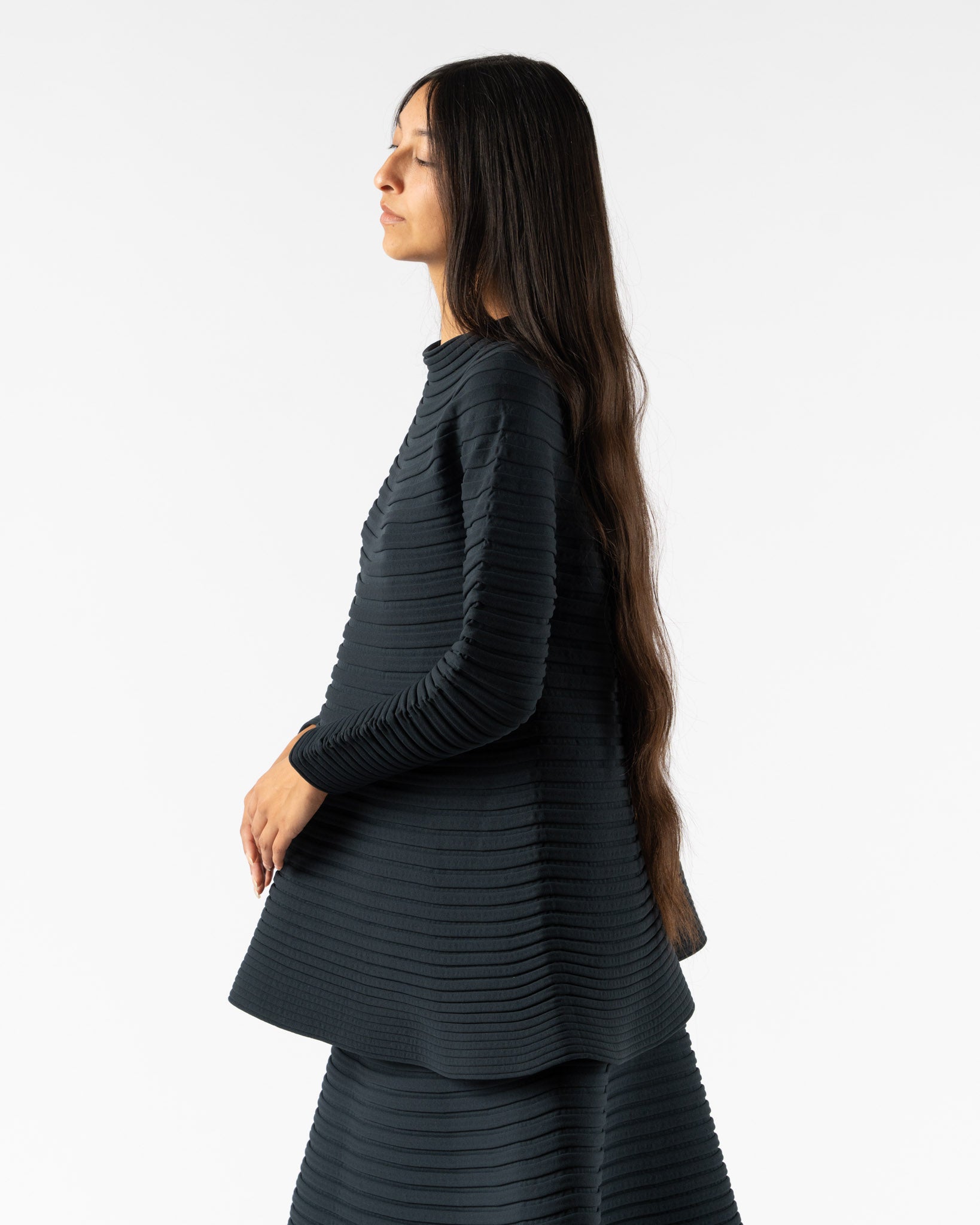 Pleats Please Issey Miyake Bounce Knit Shirt in Dark Green
