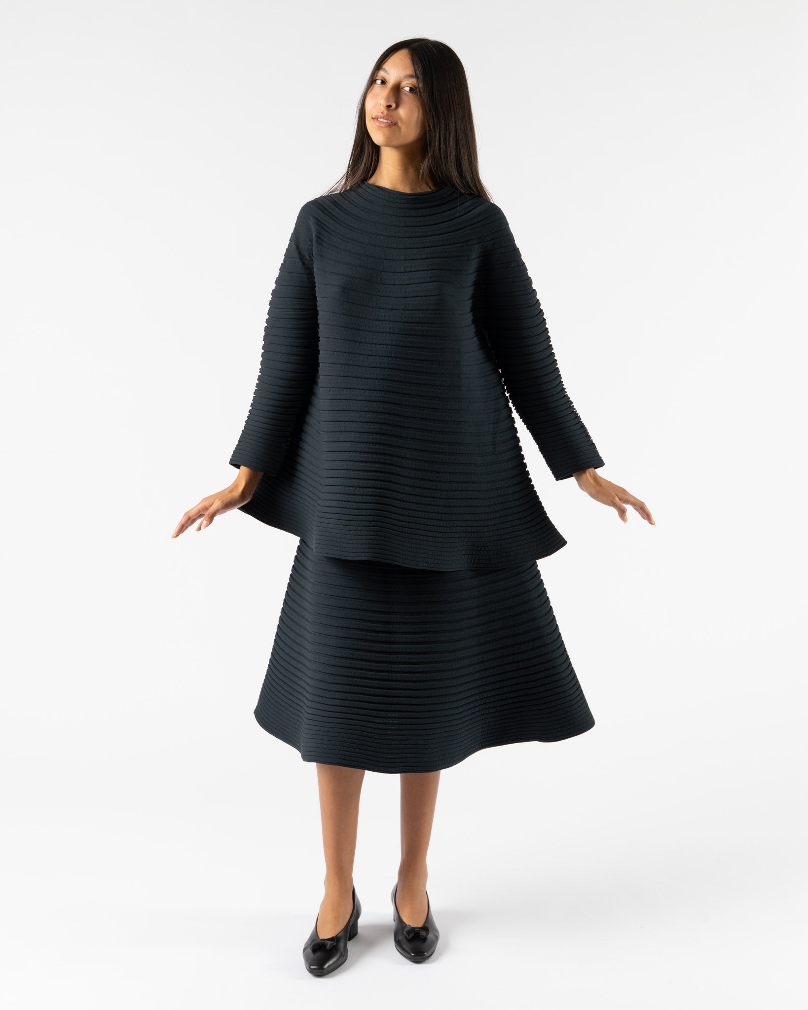Pleats Please Issey Miyake Bounce Knit Shirt in Dark Green