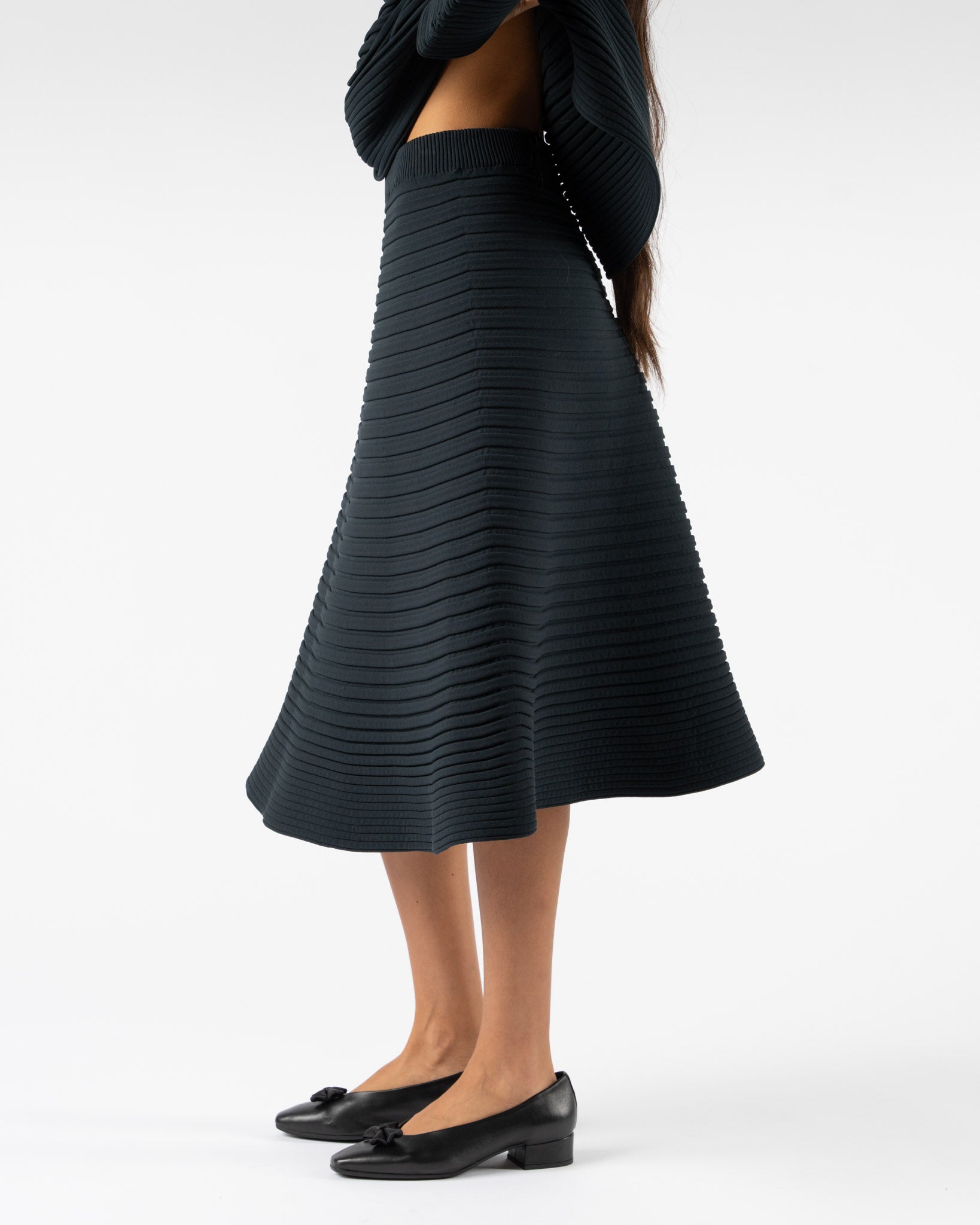Pleats Please Issey Miyake Bounce Knit Skirt in Dark Green