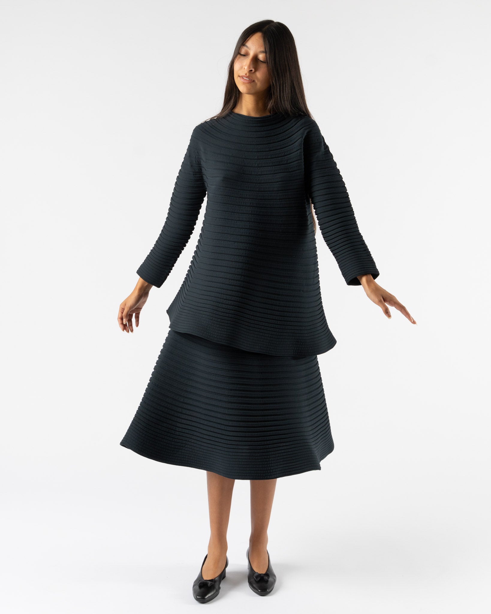 Pleats Please Issey Miyake Bounce Knit Skirt in Dark Green