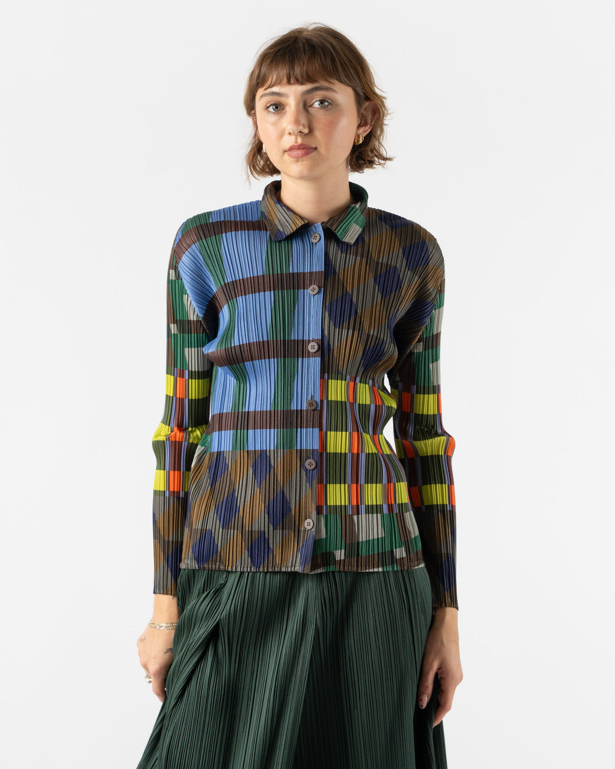 Pleats Please Issey Miyake Harmony Shirt in Blue Curated at Jake  display picture 1