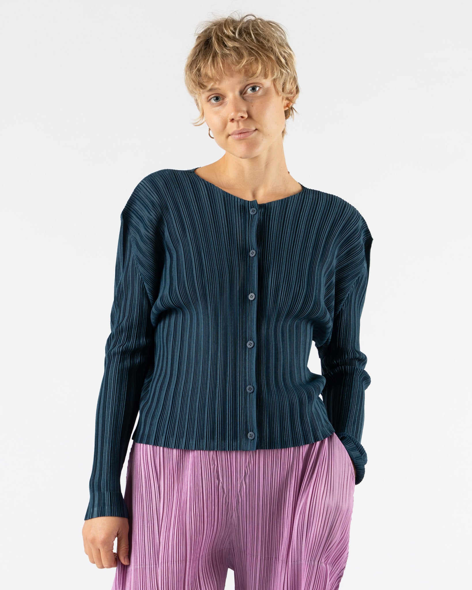 Pleats Please Issey Miyake Rib Pleats November in Grayish Navy