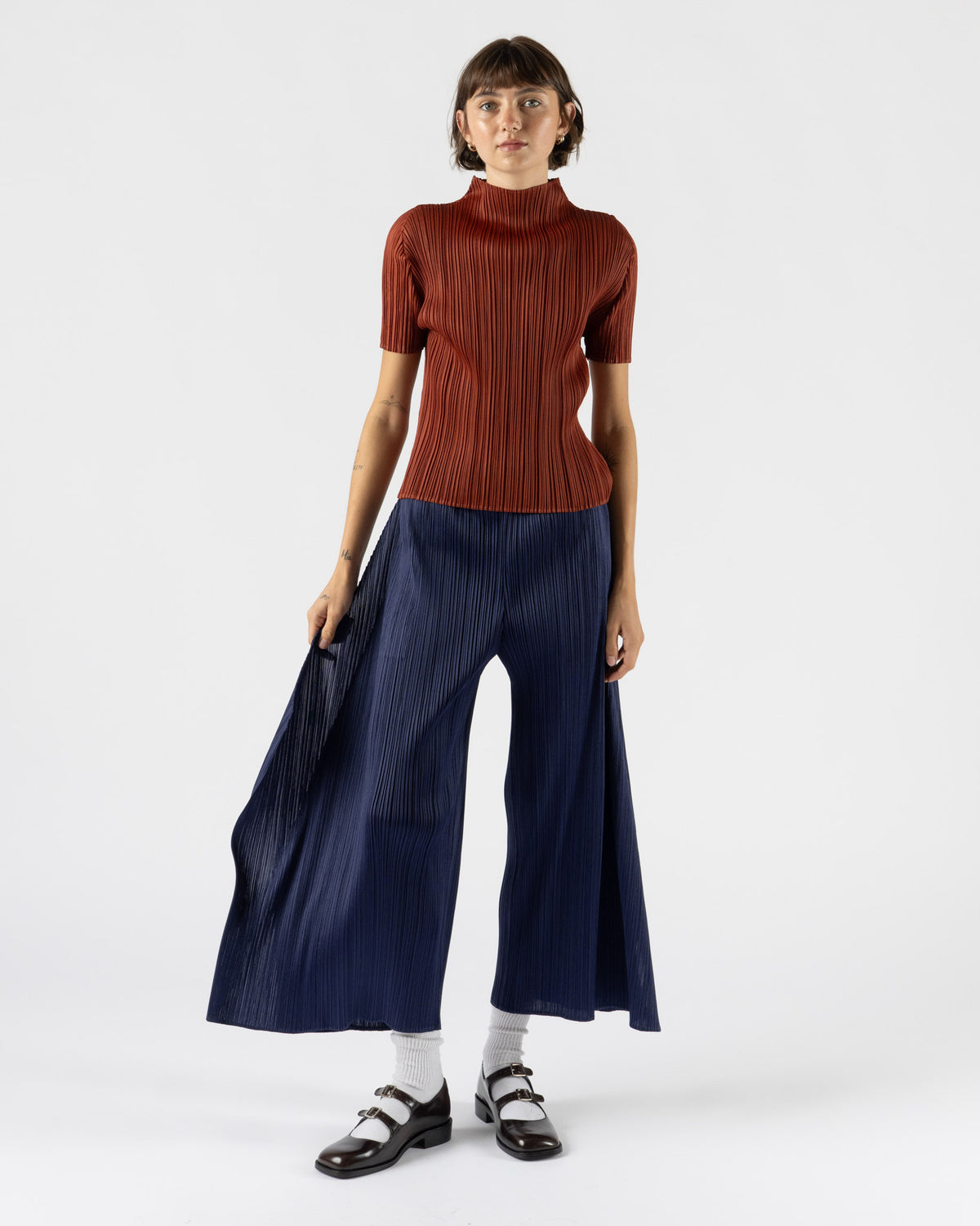 Pleats Please Issey Miyake Monthly Colors September Shirt in Red Brown