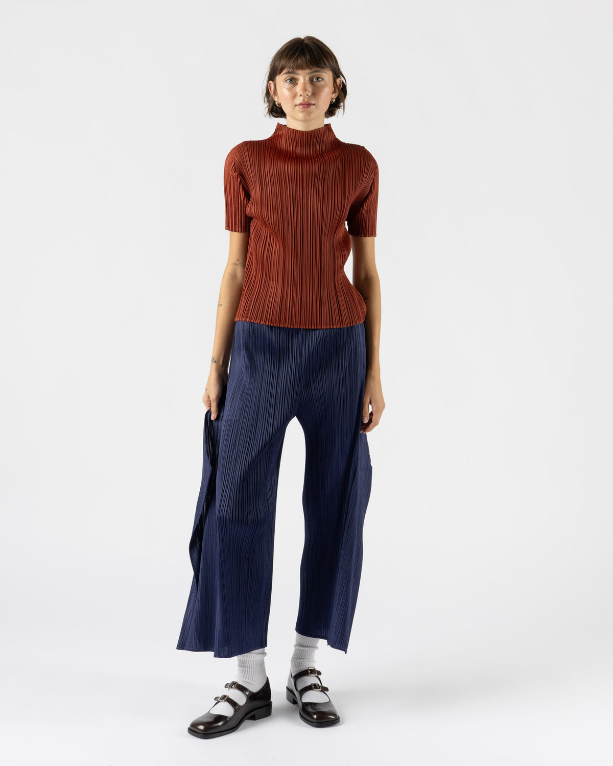 Pleats Please Issey Miyake Monthly Colors September Shirt in Red Brown