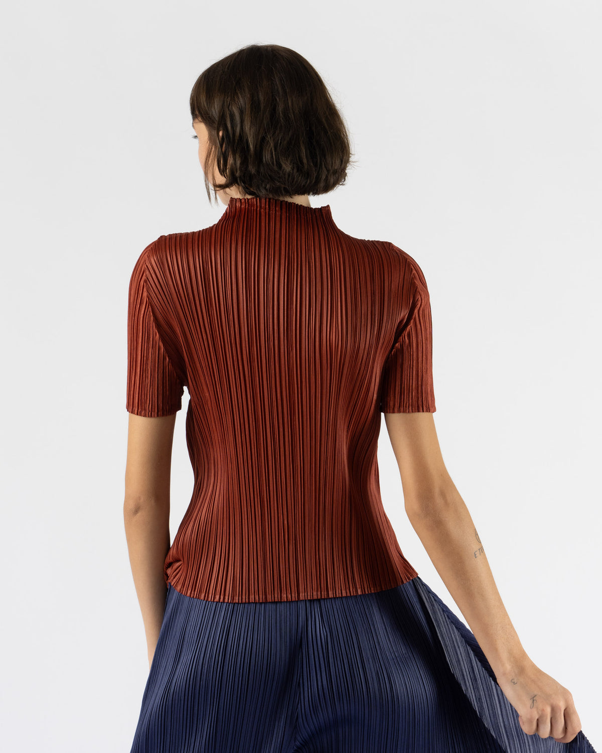 Pleats Please Issey Miyake Monthly Colors September Shirt in Red Brown
