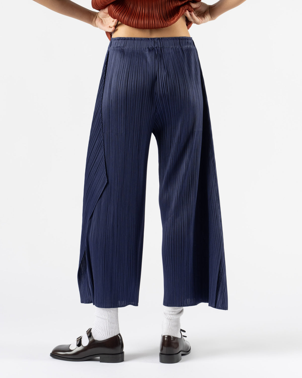Pleats Please Issey Miyake Monthly Colors September Wide Pleat Pants in Navy Blue