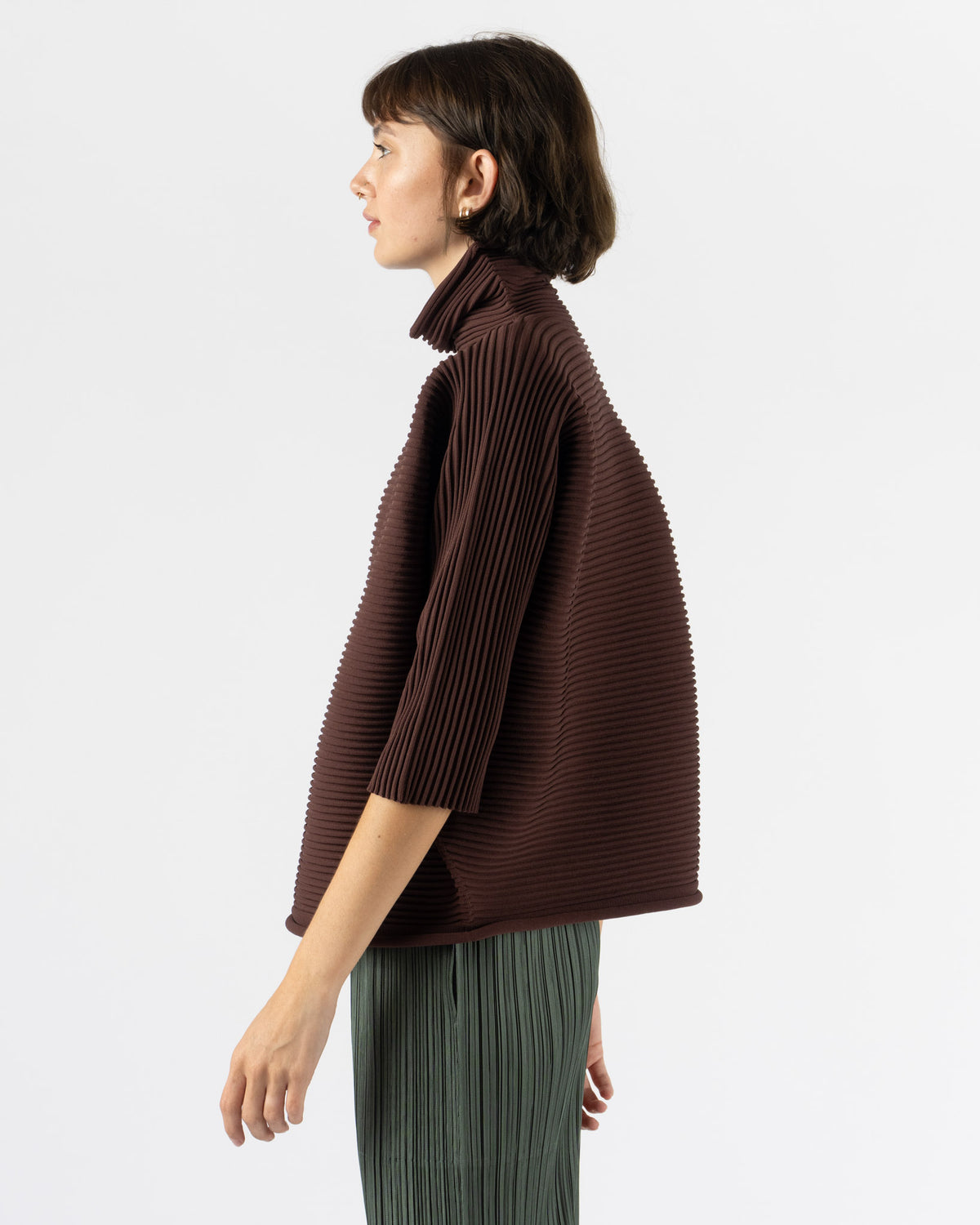 Pleats Please Issey Miyake Zig Zag Knit in Dark Brown