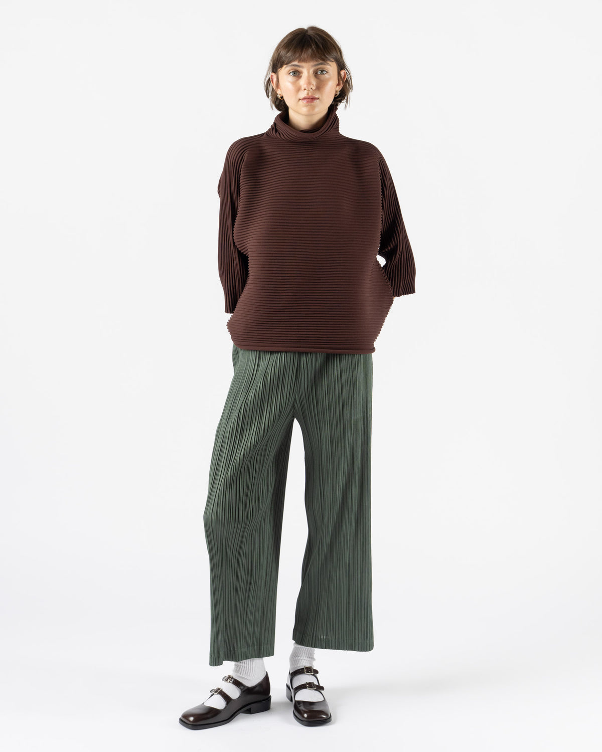 Pleats Please Issey Miyake Zig Zag Knit in Dark Brown