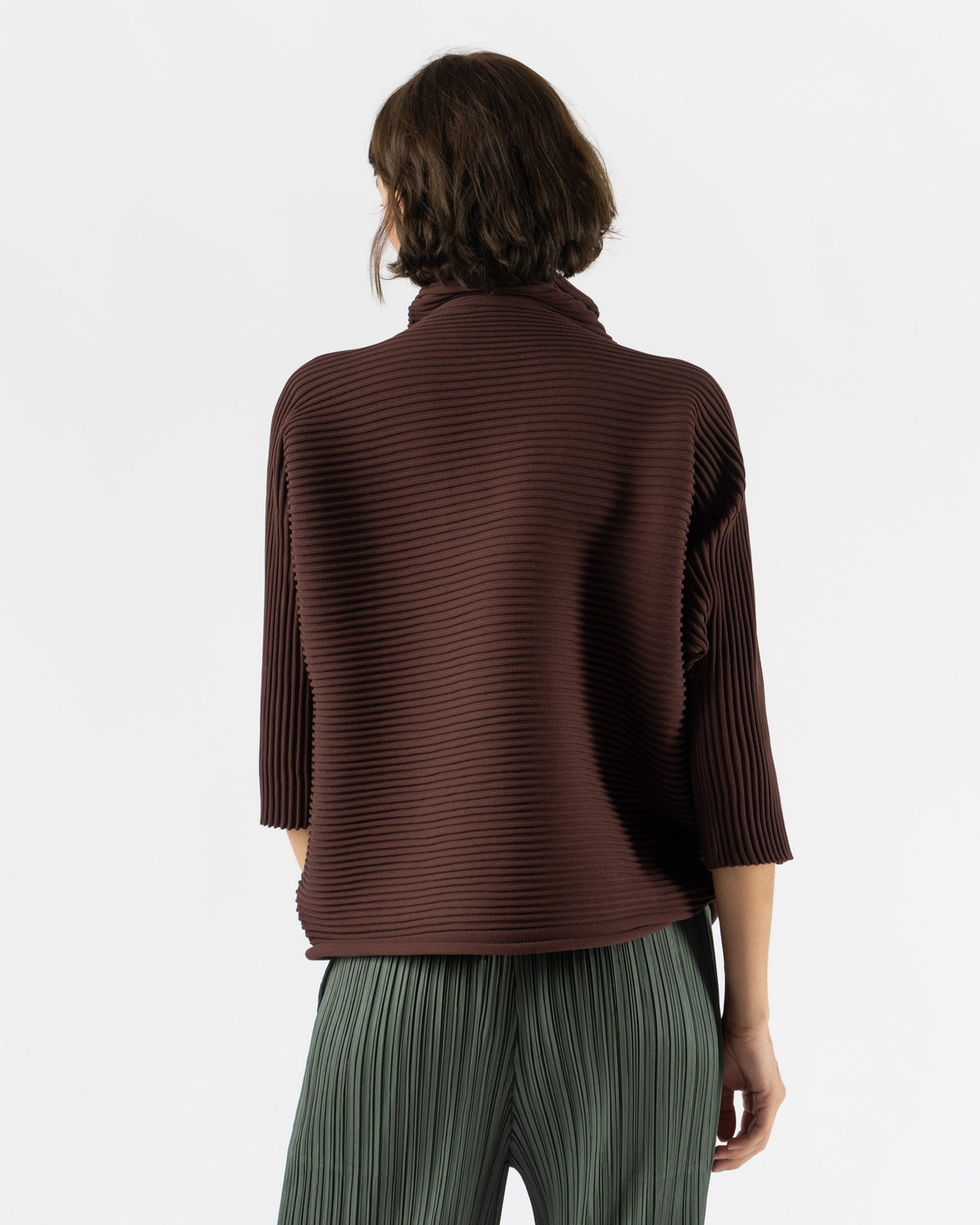 Pleats Please Issey Miyake Zig Zag Knit in Dark Brown