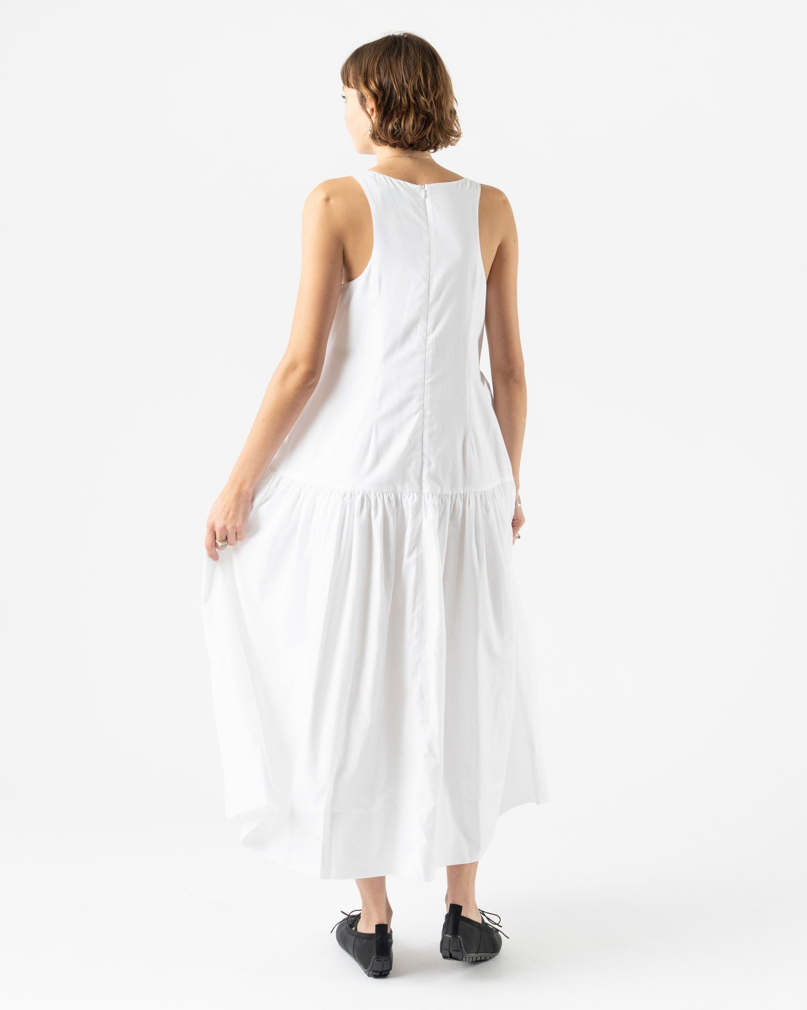 Simone Rocha Pressed Rosette Tapered Back Flounce Dress in White