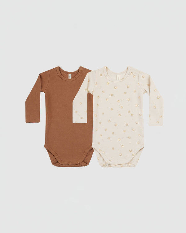 Quincy Mae Ribbed Bodysuit 2-Pack in Natural Suns and Clay