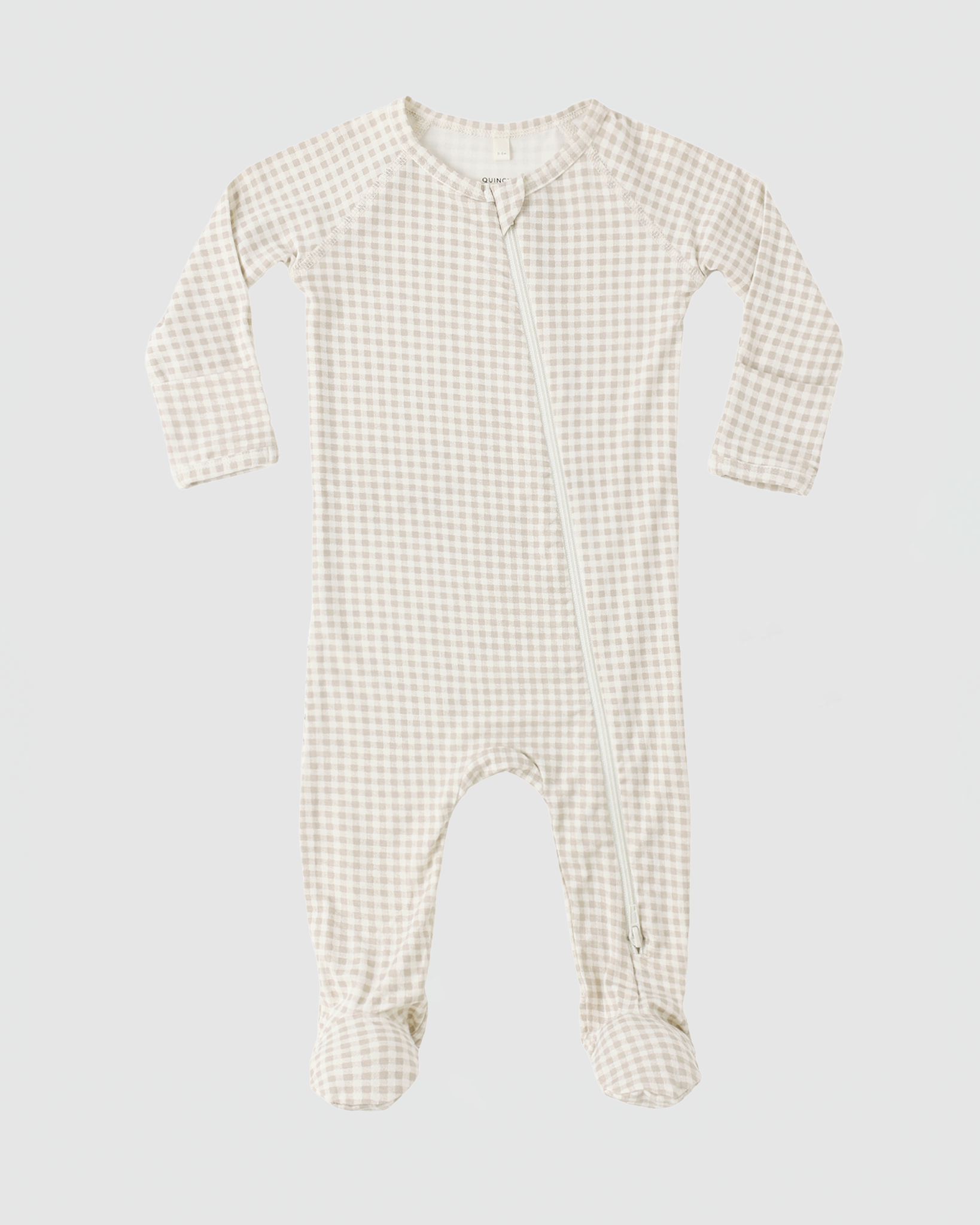 Quincy Mae Bamboo Zip Footie In Oat Gingham