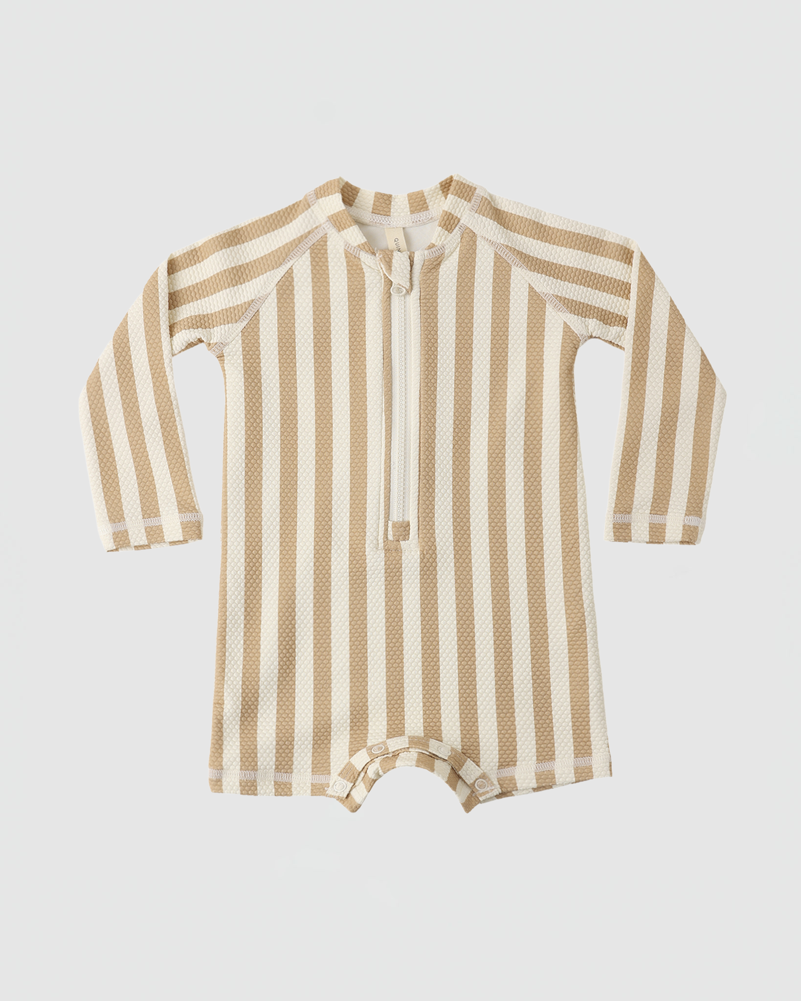Quincy Mae Long Sleeve One-Piece Rashguard in Retro Latte Stripe