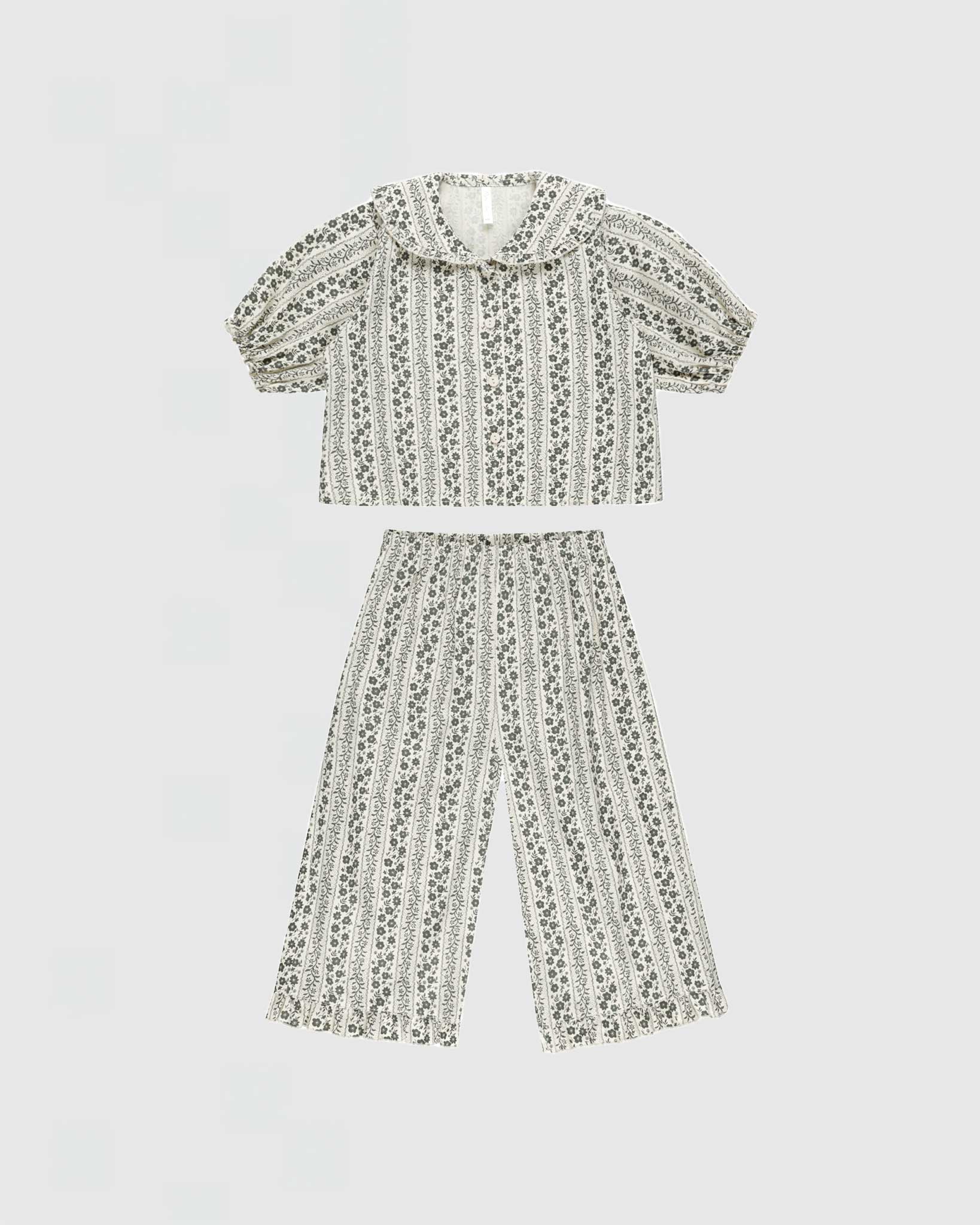 Rylee + Cru Ruffle Pajamas in Vines