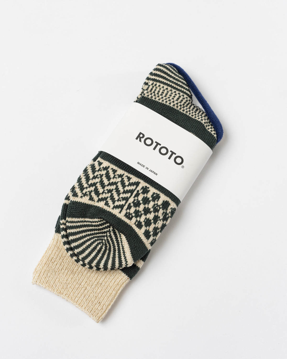 ROTOTO R1337 Sock in Ivory/Dark Green