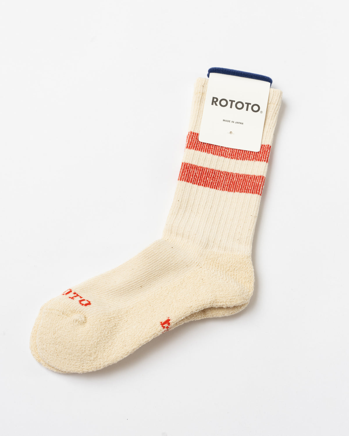 ROTOTO 1589 Pile Stripe Marl Socks in Ivory/Red