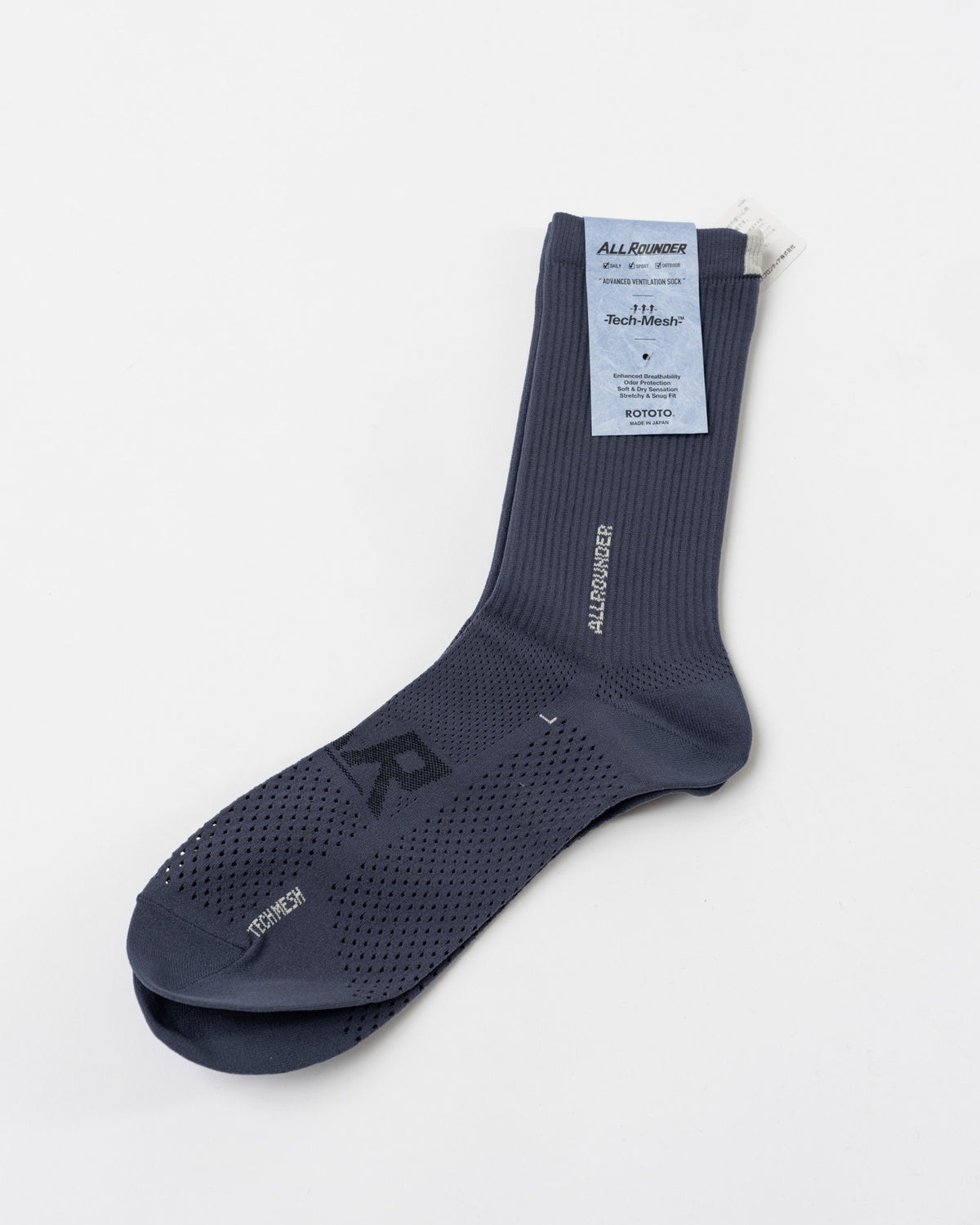 ROTOTO 1593 Ribbed Crew Socks in Iron Blue