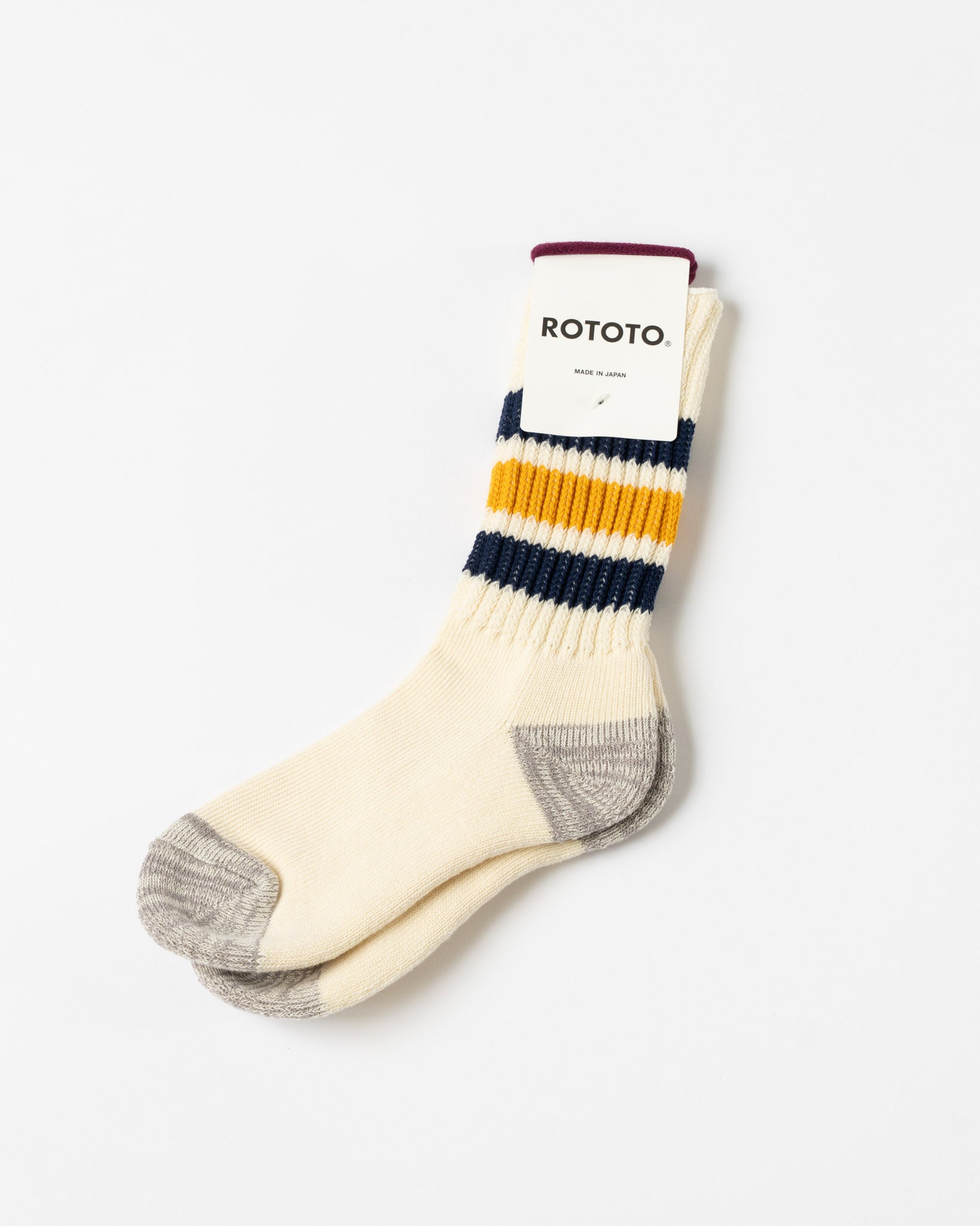 ROTOTO 1255 Old School Crew Socks in Navy/Yellow