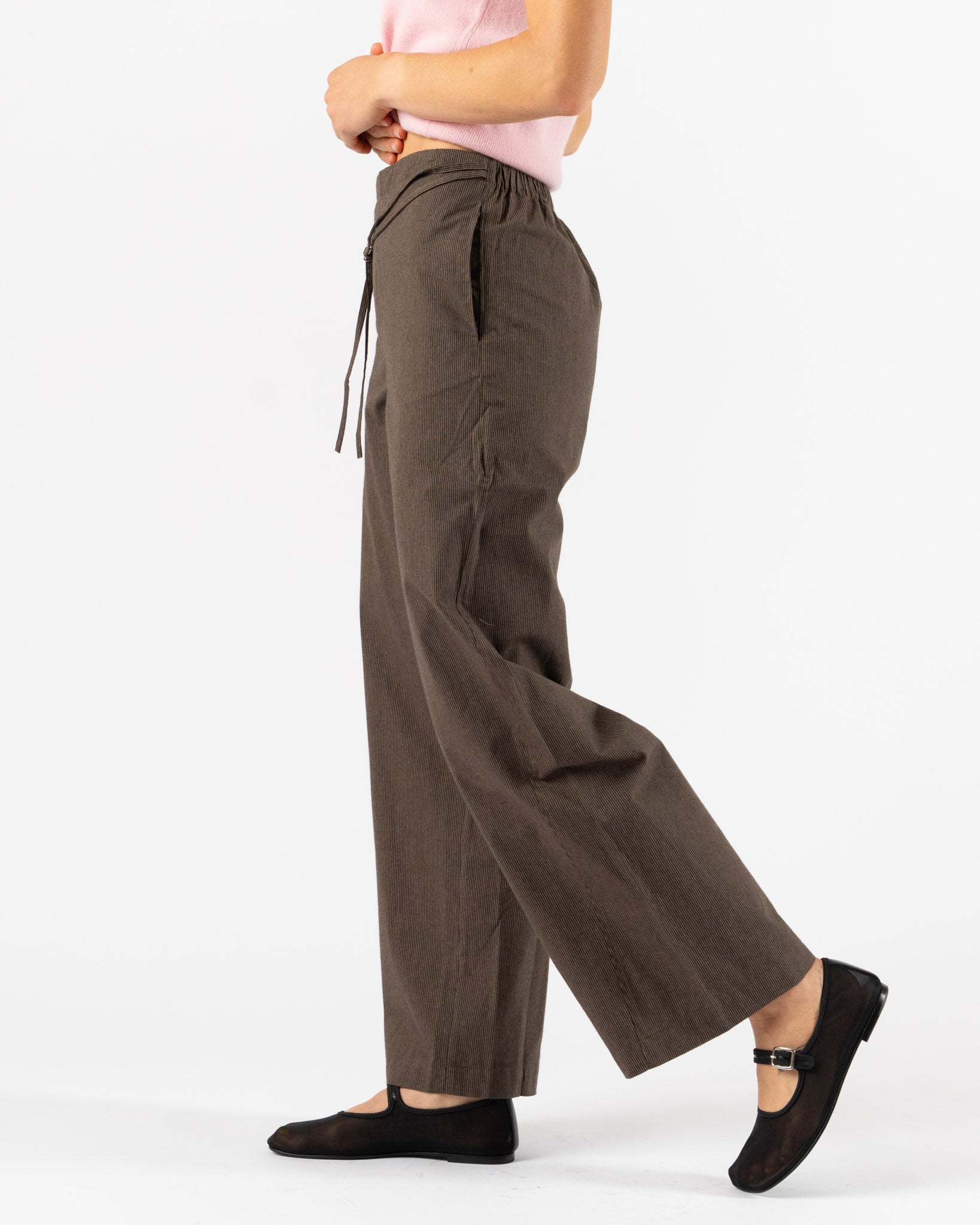 Deiji Studios Double Belted Pant in Brown Stripe