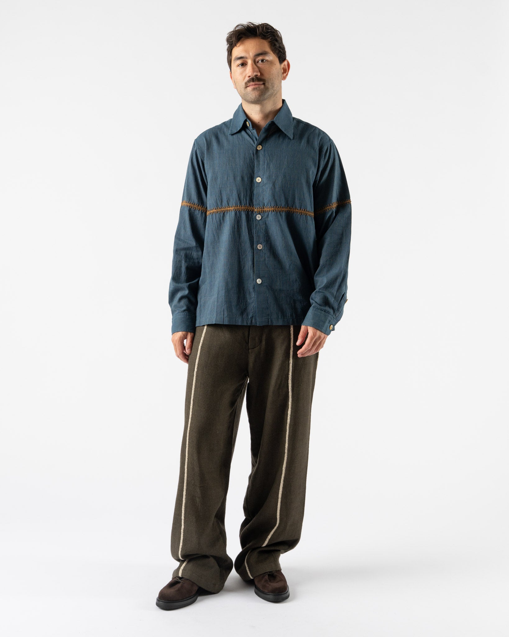 Kartik Research Rabari Shirt in Indigo/Gold