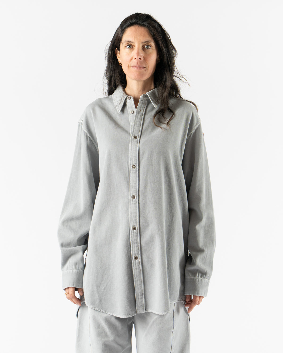 Lemaire Relaxed Shirt in Snowy Blue Grey Curated at Jake and Jones