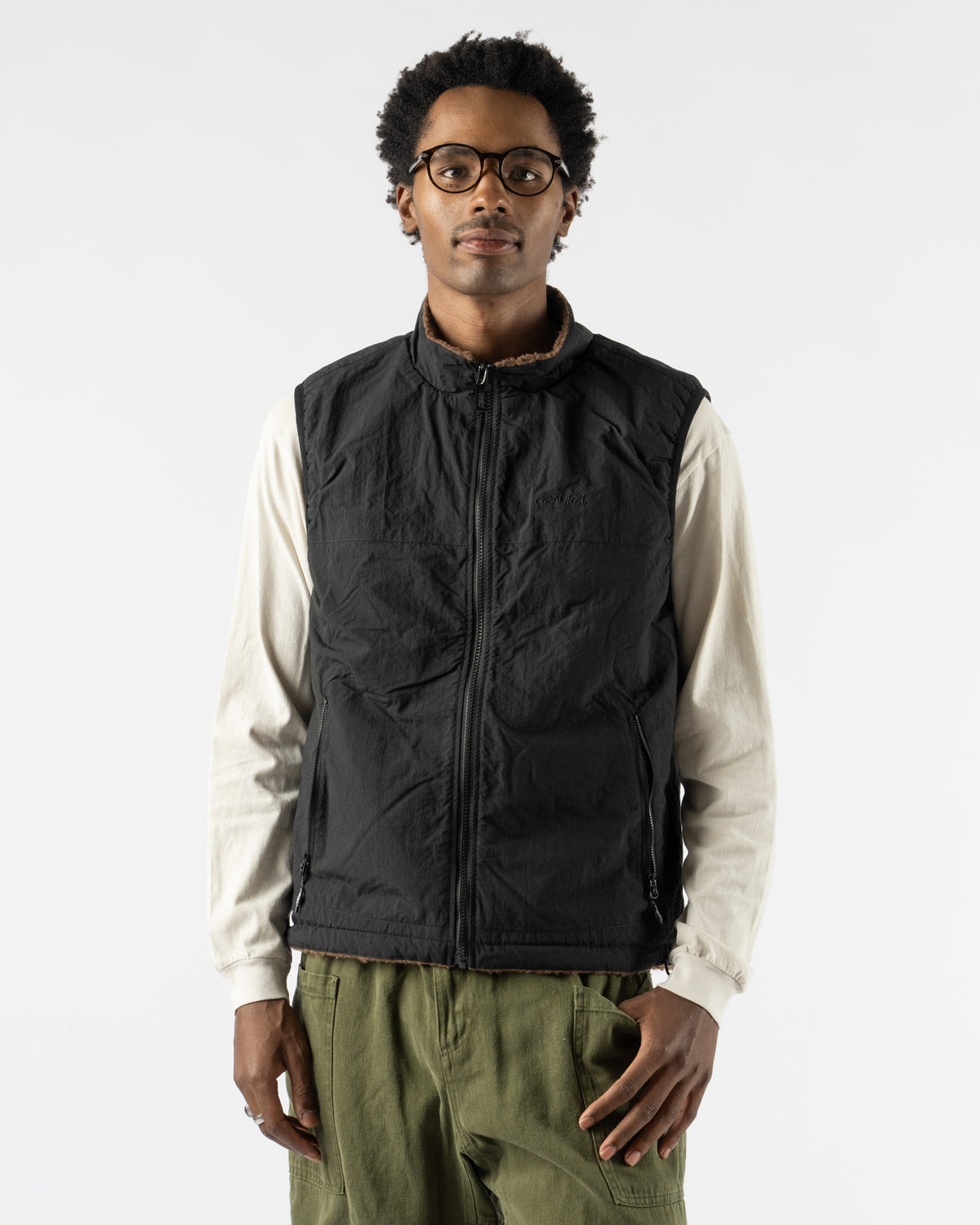 Gramicci Reversible Sherpa Vest in Dark Brown/Black Dark Brown/Black