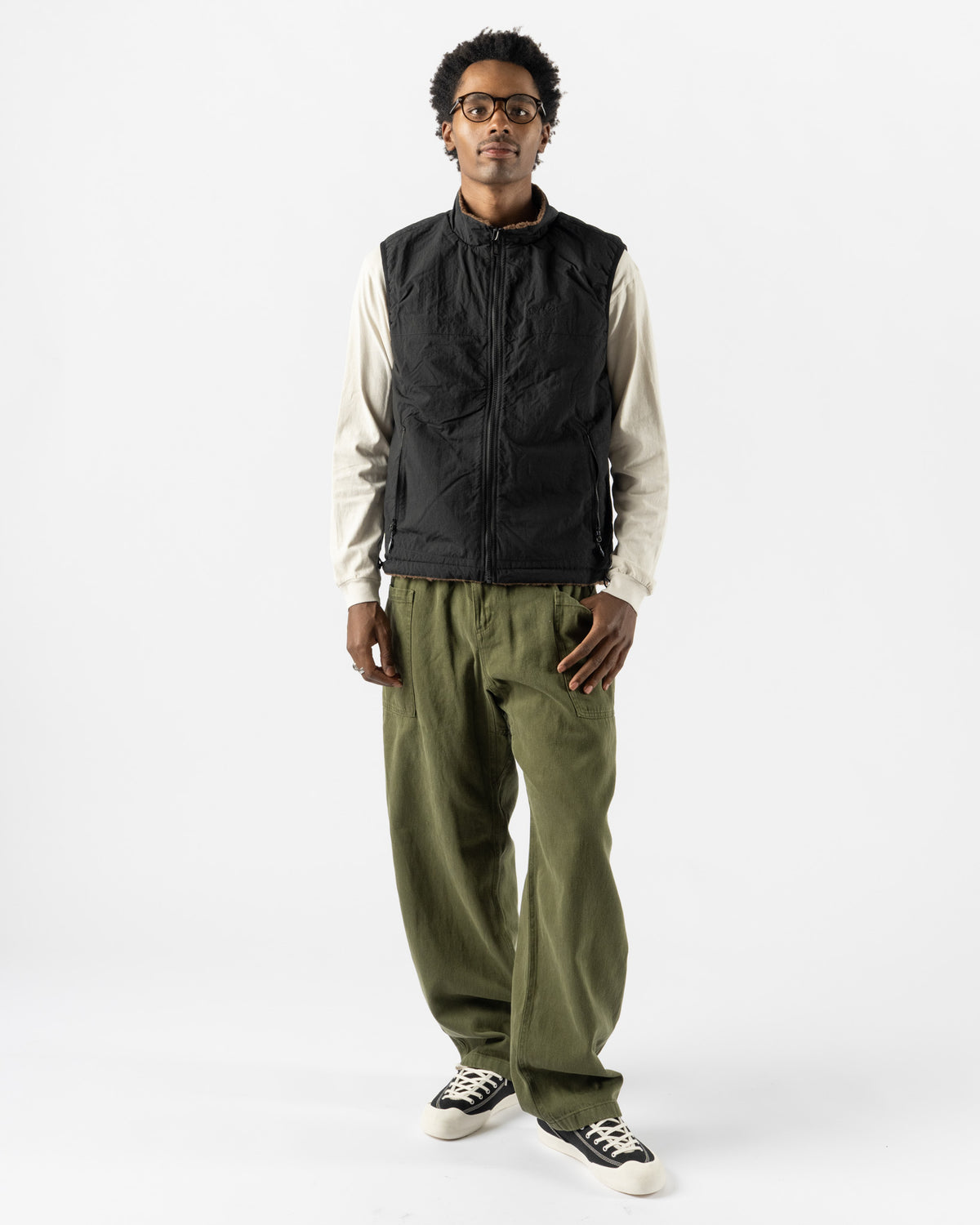 Gramicci Reversible Sherpa Vest in Dark Brown/Black Dark Brown/Black