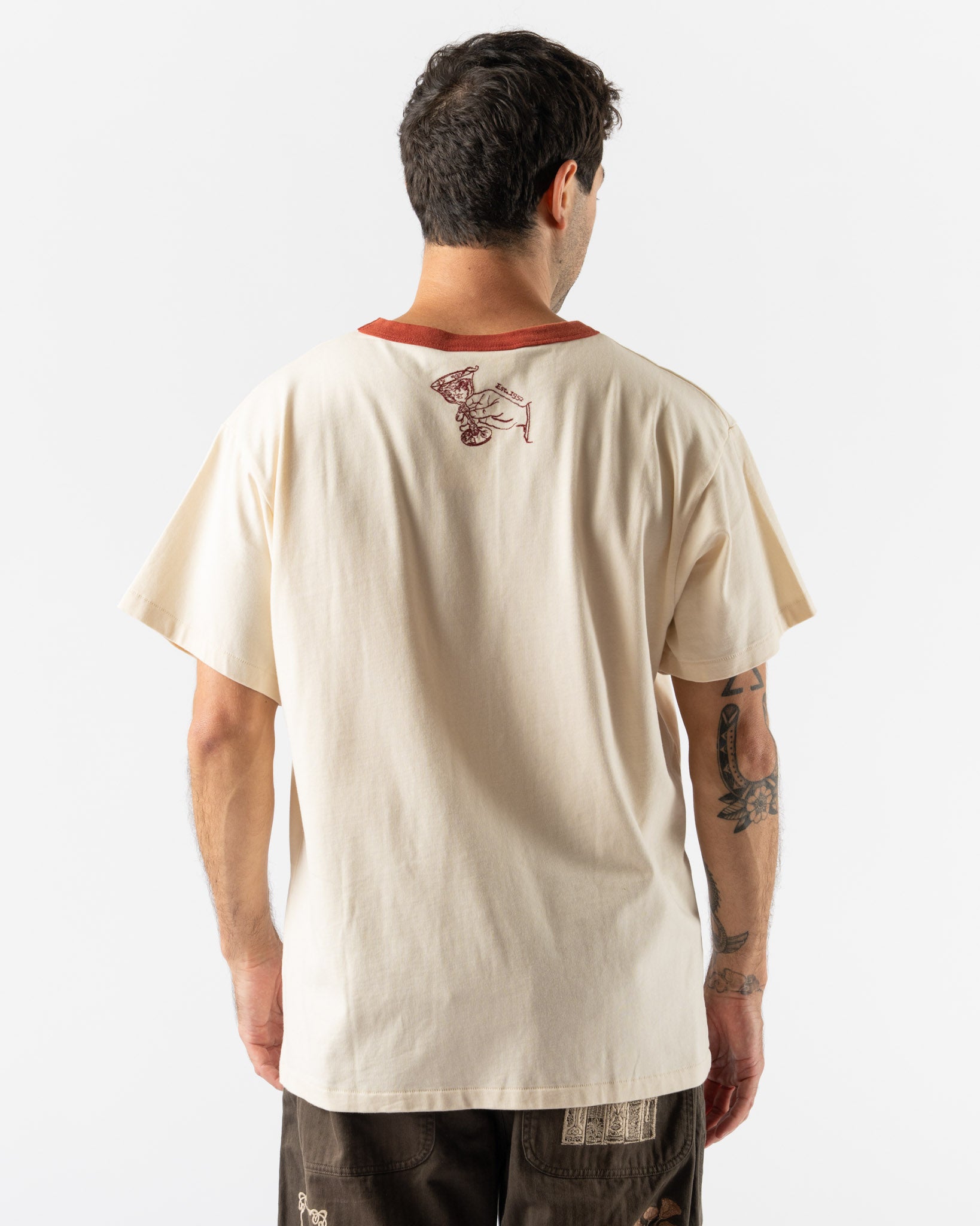 Samuel Zelig Restaurant Tee in Red Ringer/Natural