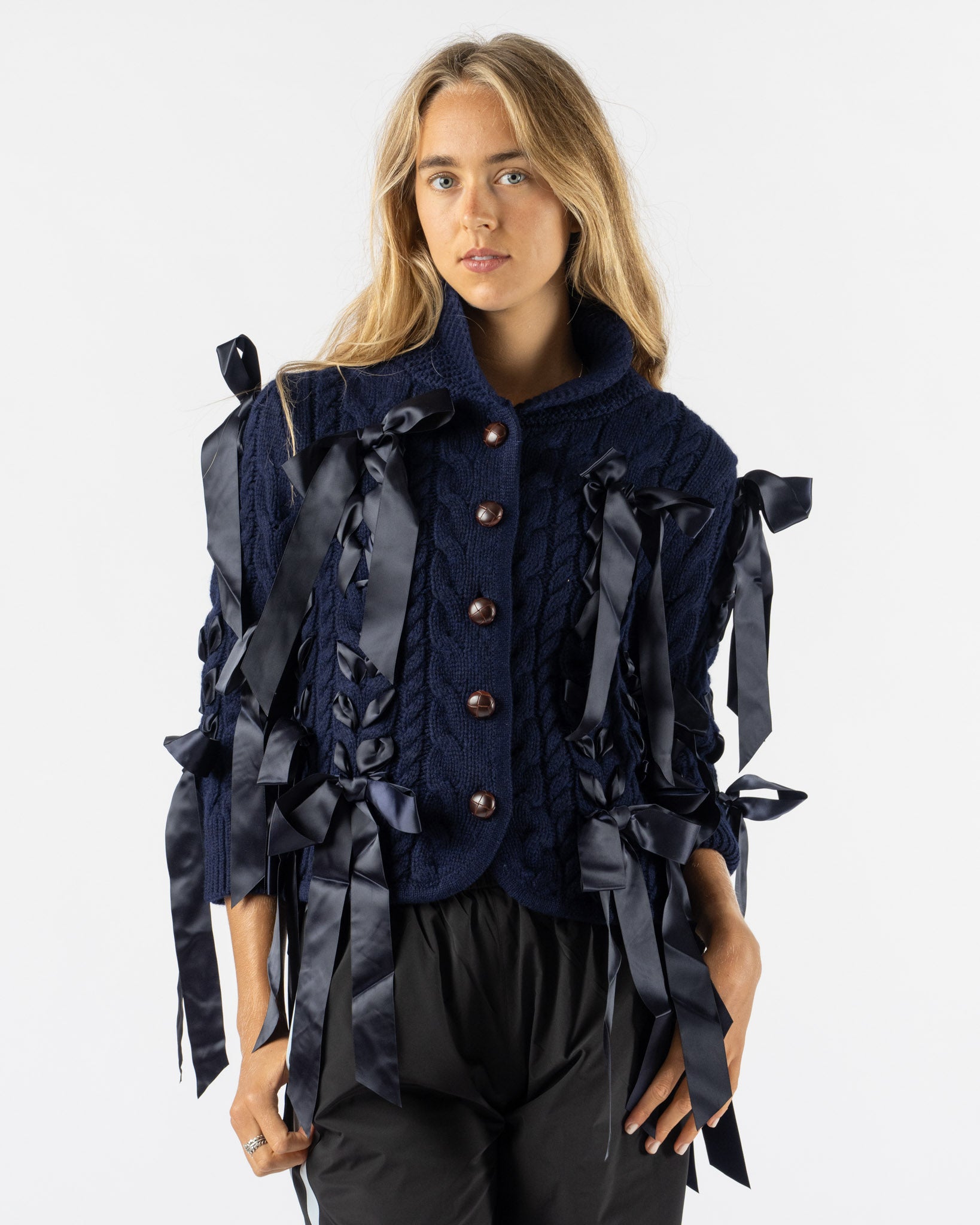 Sandy Liang Cobble Cardigan in Navy
