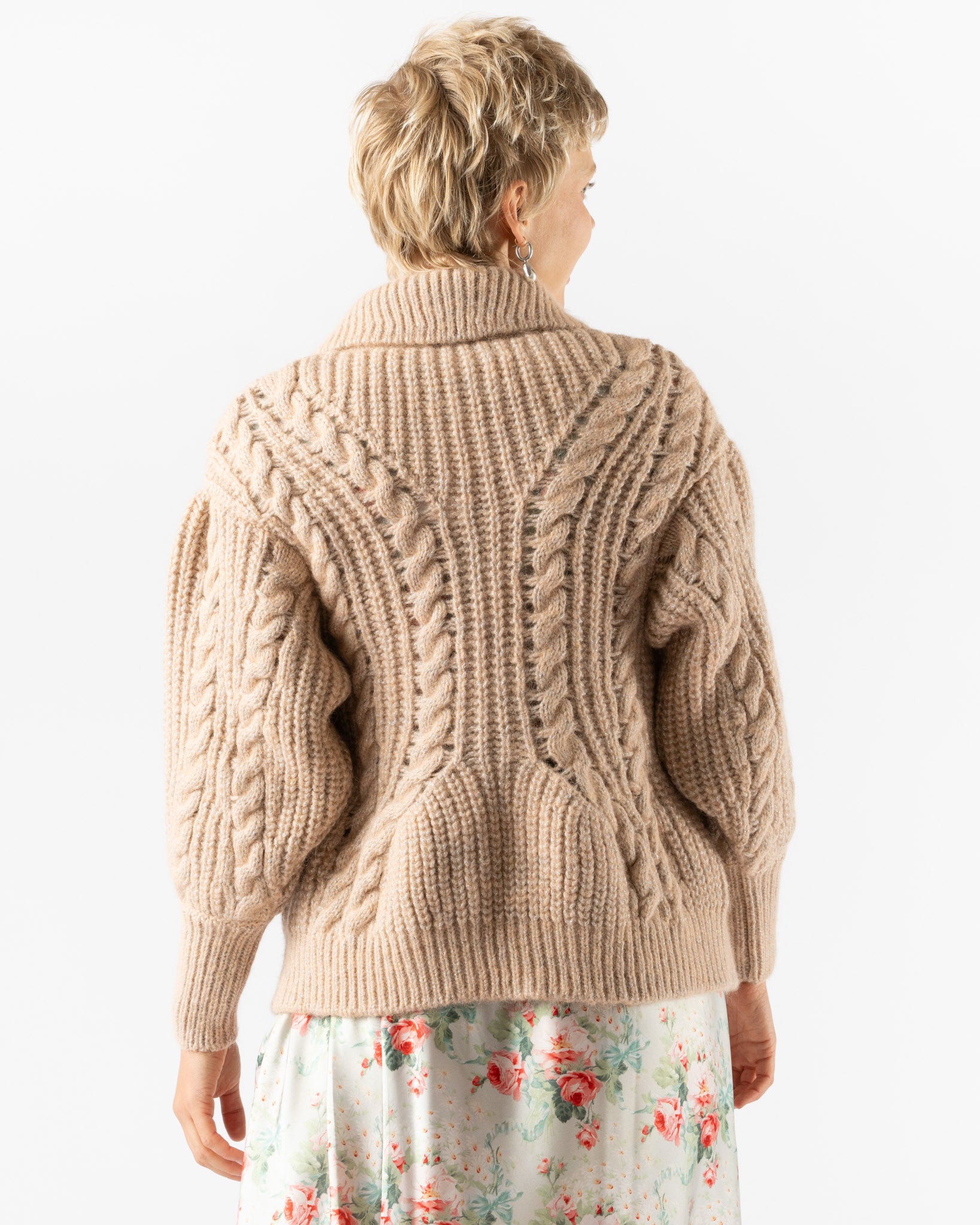 Simone Rocha Sculpted Collared Chunky Knit Cardigan in Rose/Pearl