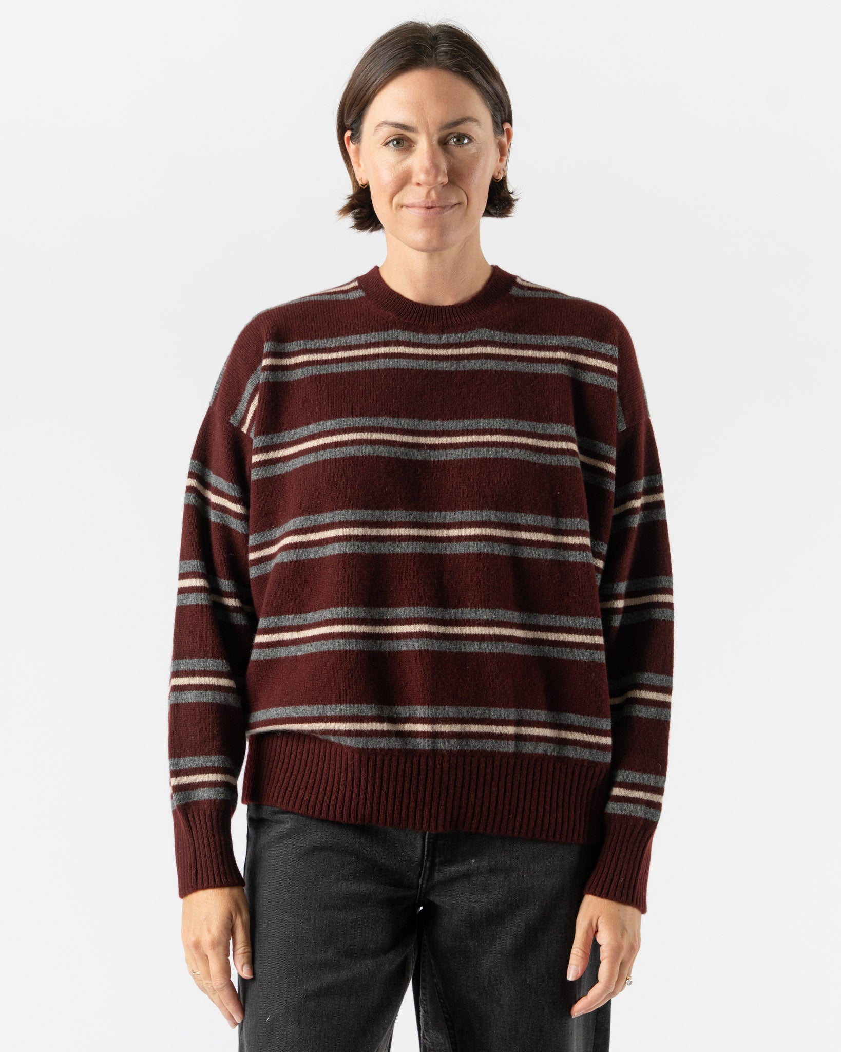 &Daughter Innes Stripe Slouch Crewneck in Burgundy Stripe