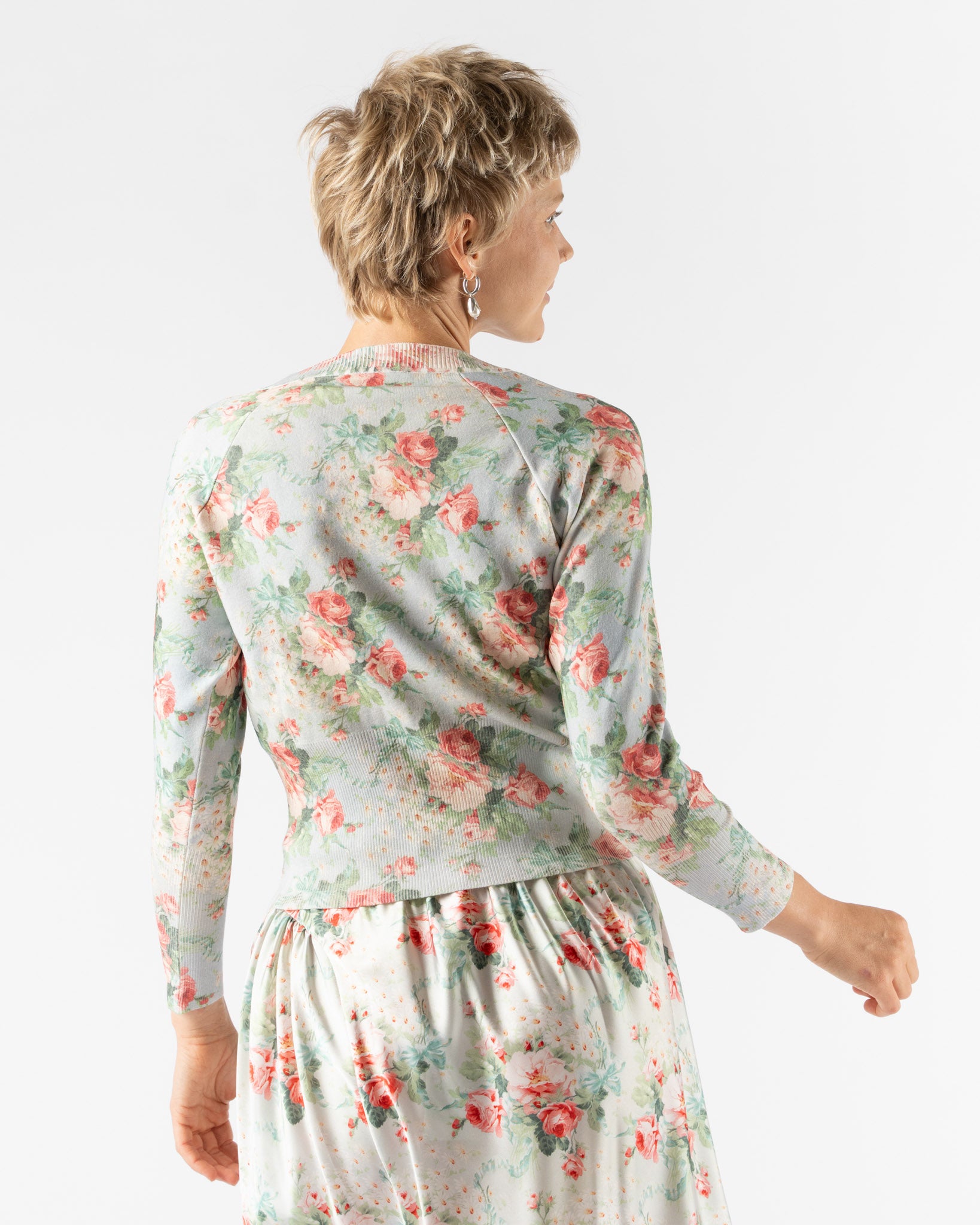 Simone Rocha Shrunken Floral Knit Sweater in Baby Bouquet
