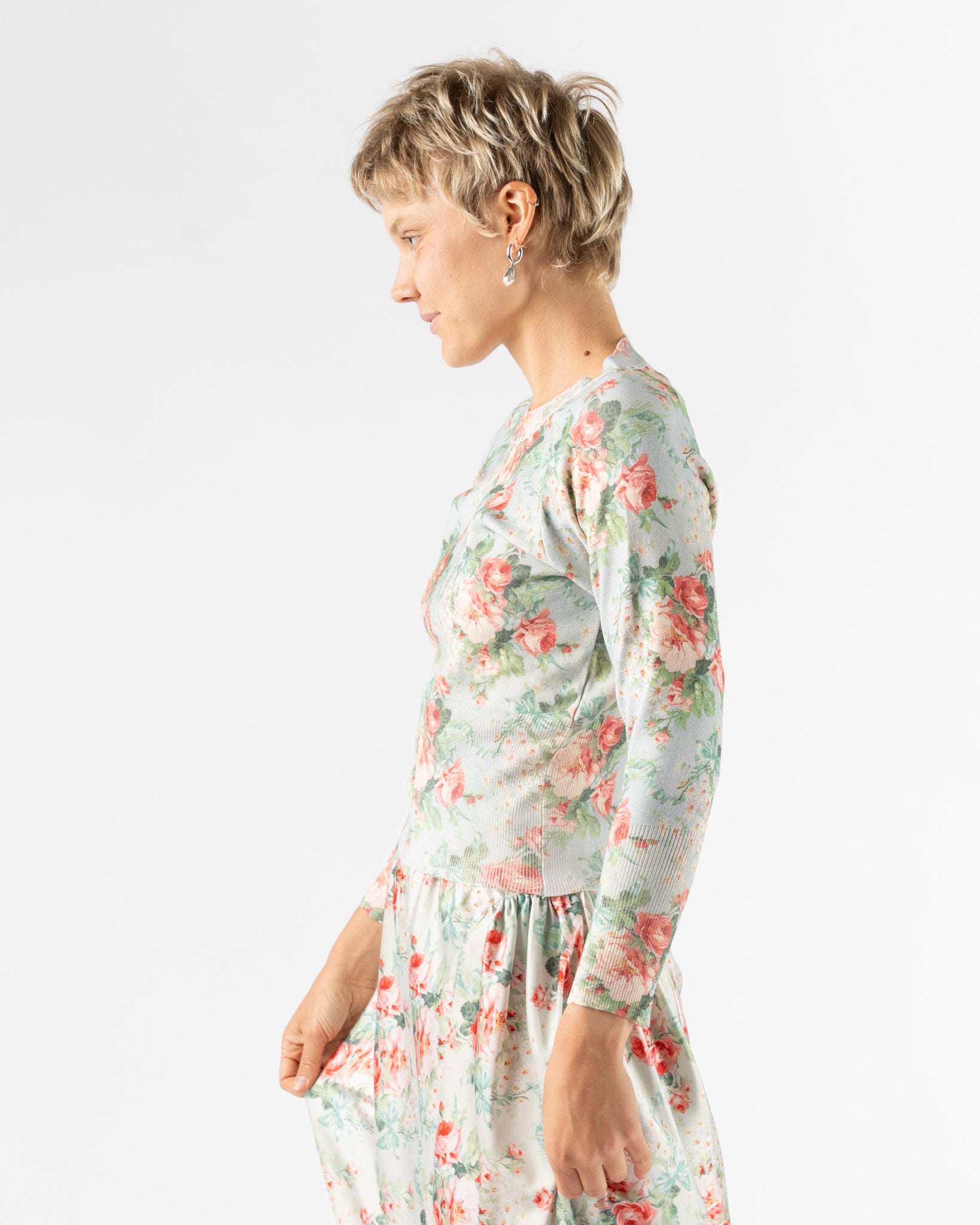 Simone Rocha Shrunken Floral Knit Sweater in Baby Bouquet